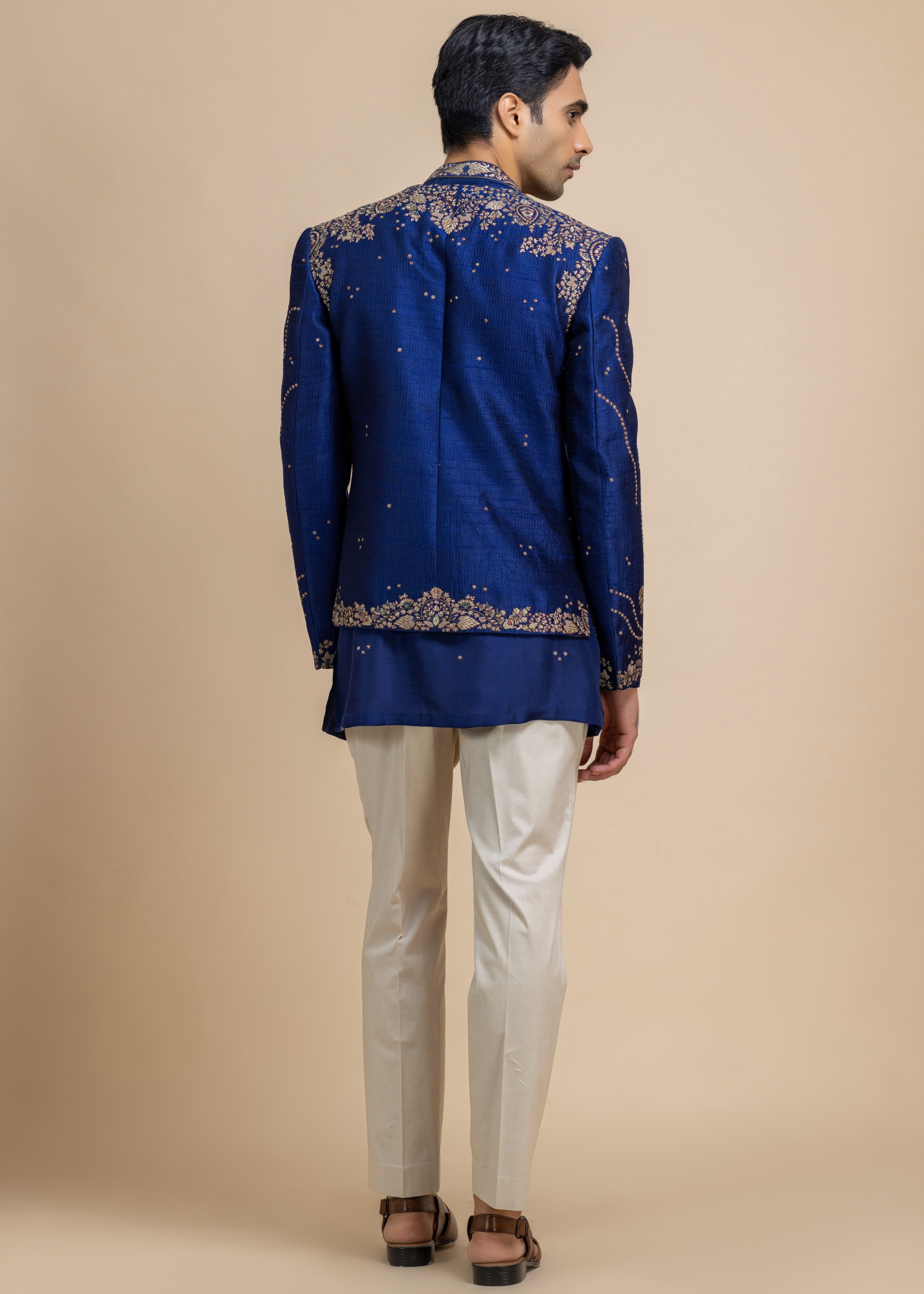 Sterling Royal Blue Open Jacket, Kurta & Pant Set