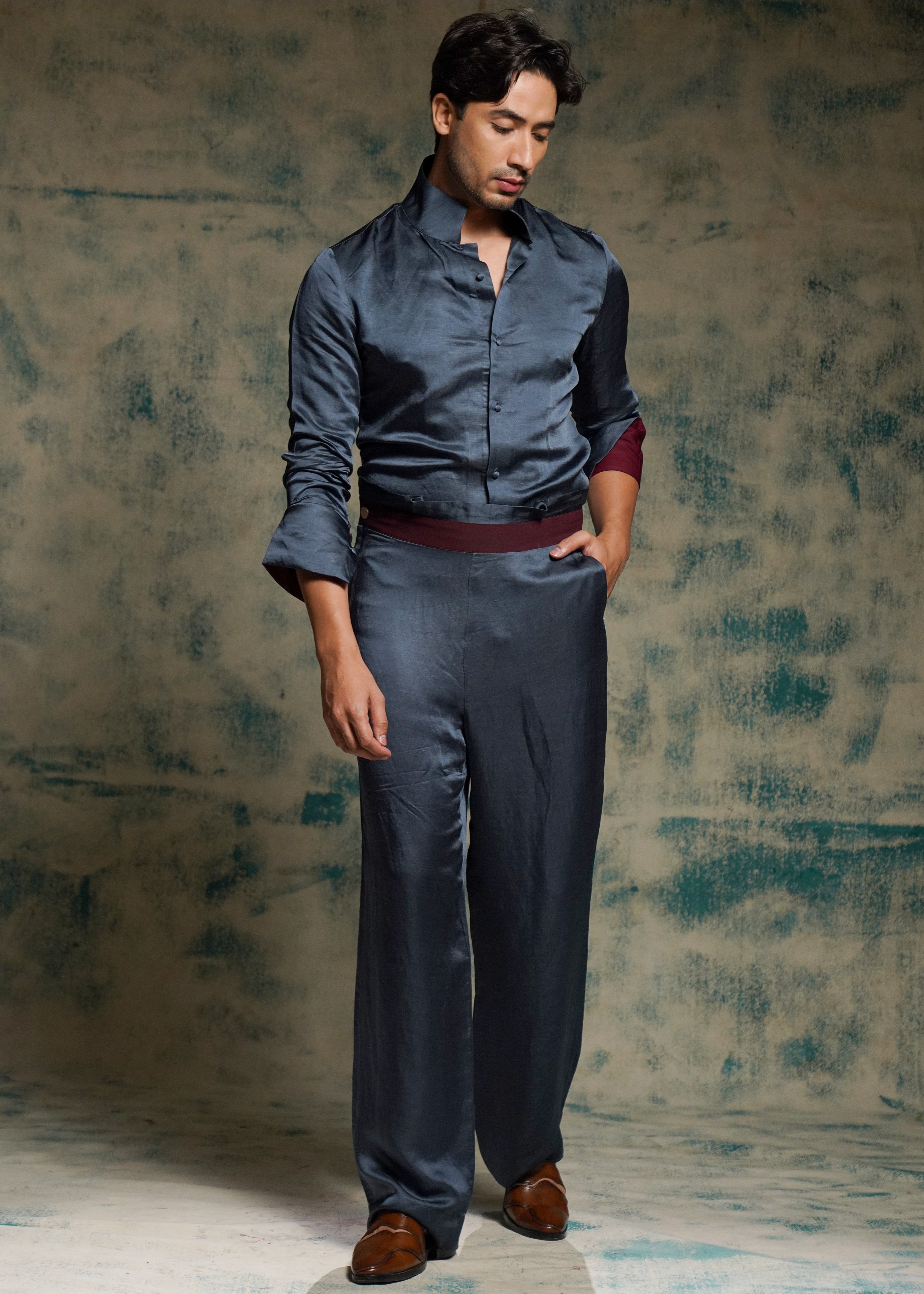Charcoal Blue Shirt Set