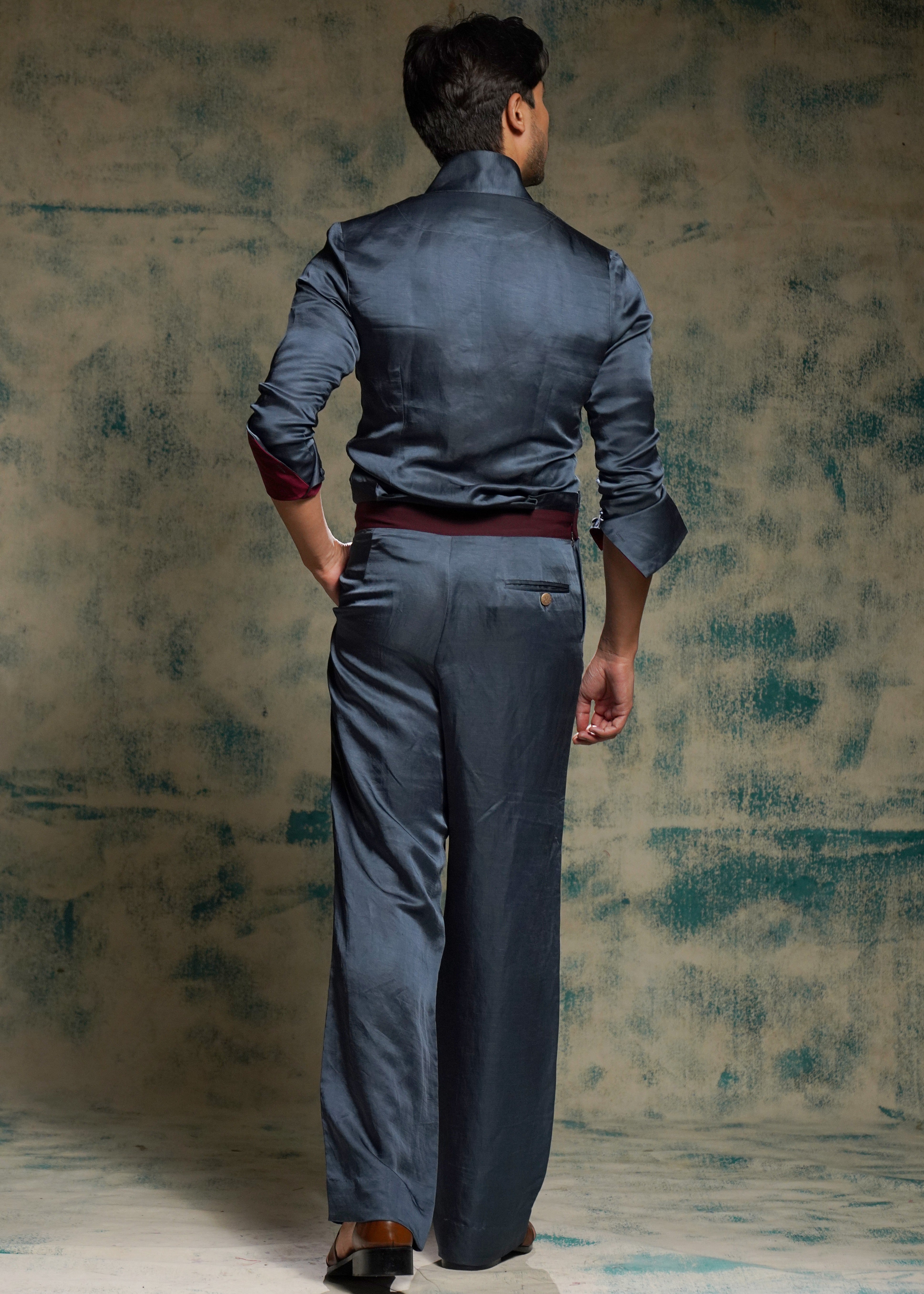 Charcoal Blue Shirt Set