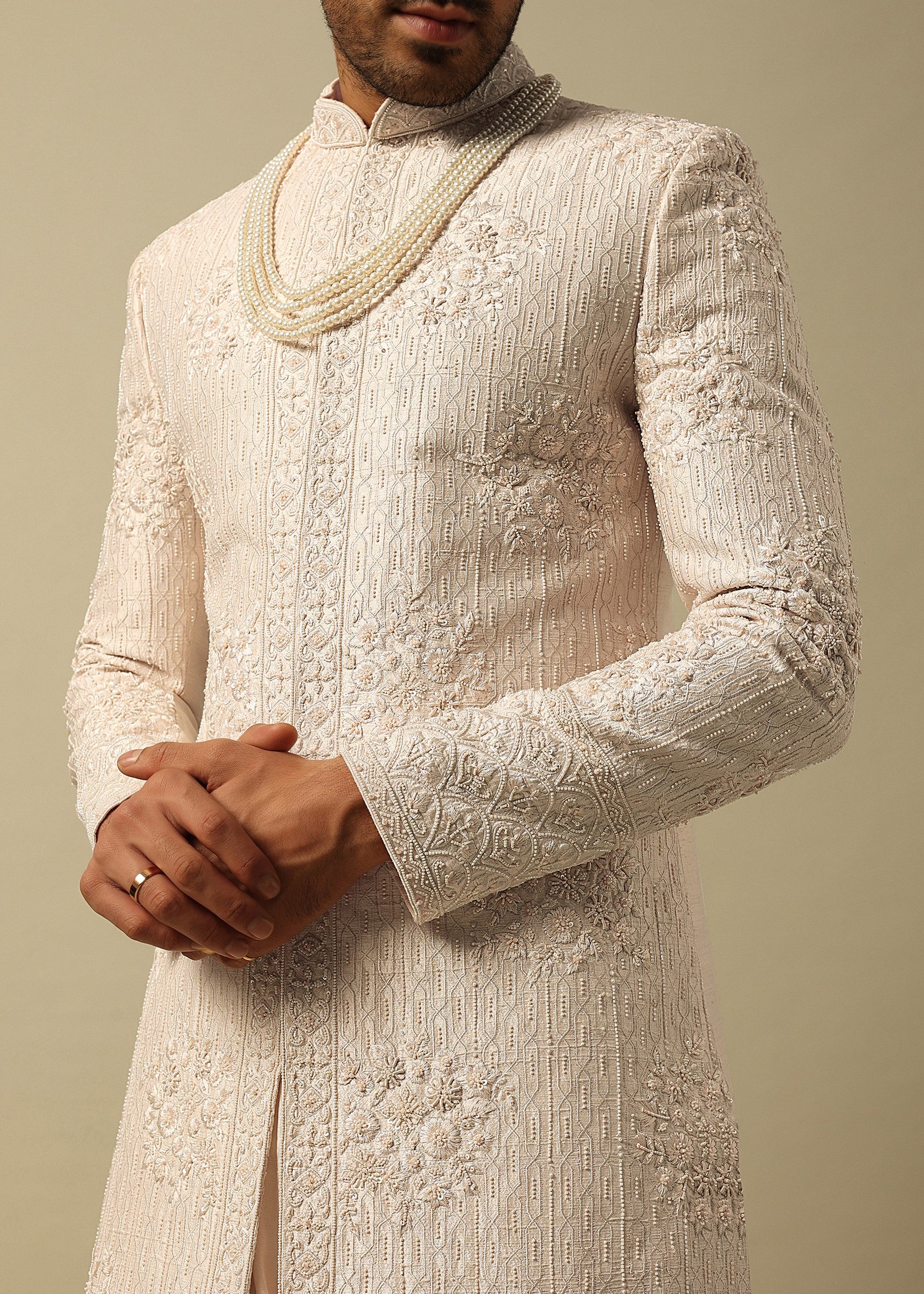Elegant White Raw Silk Sherwani