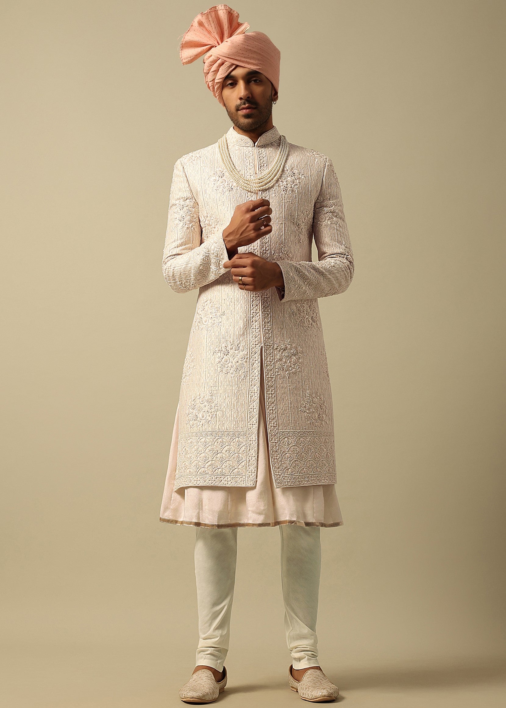 Elegant White Raw Silk Sherwani