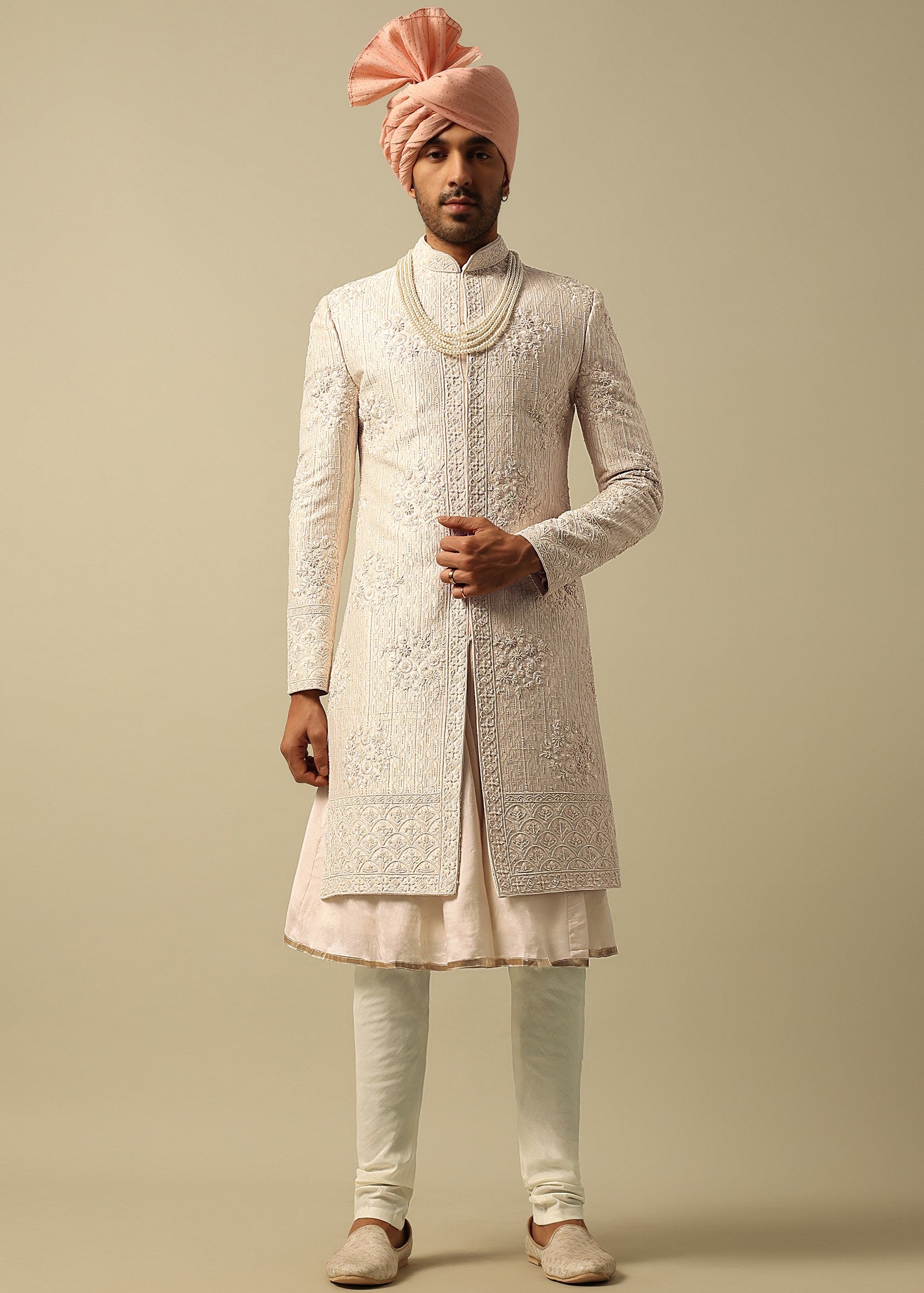 Elegant White Raw Silk Sherwani