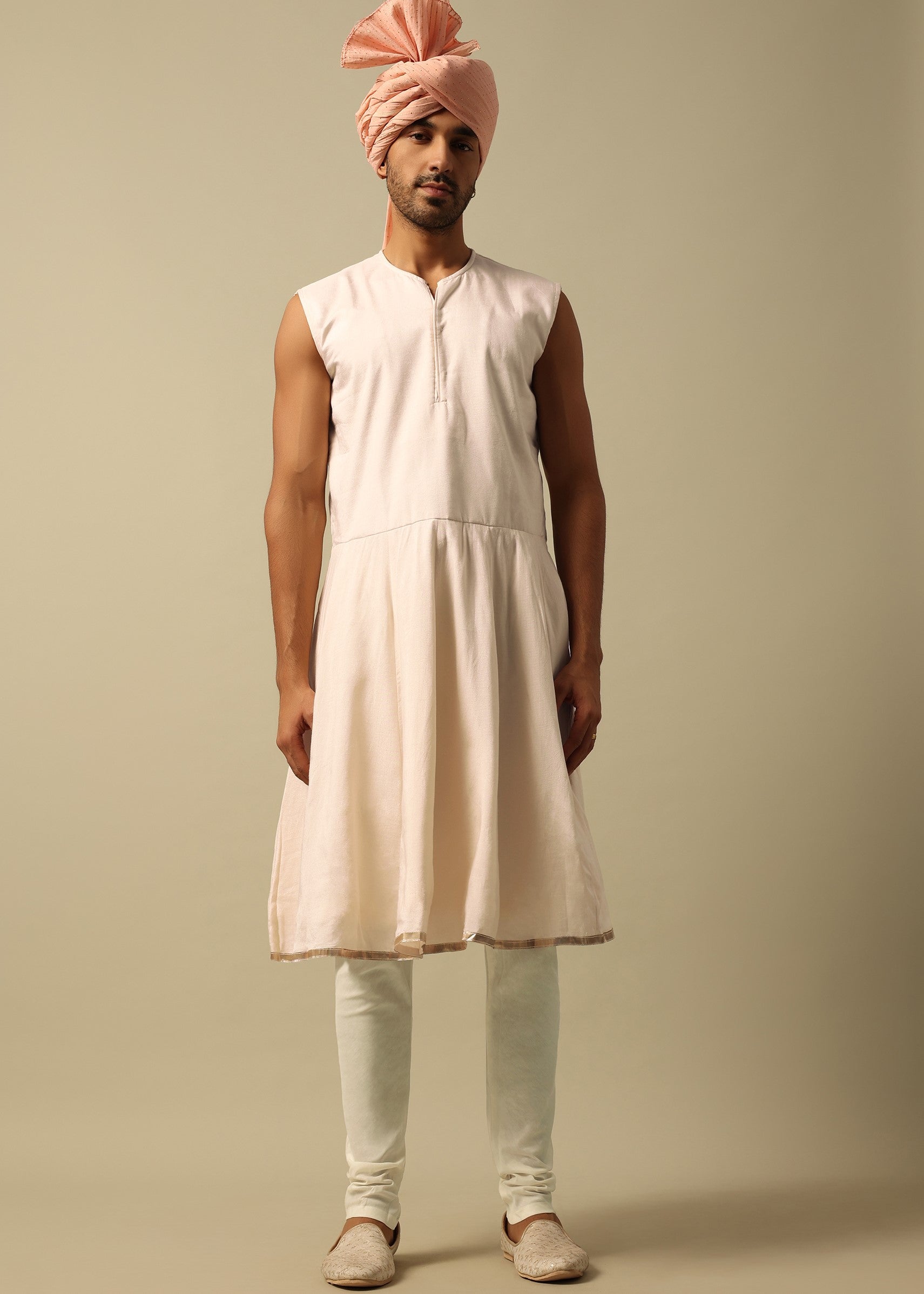 Elegant White Raw Silk Sherwani