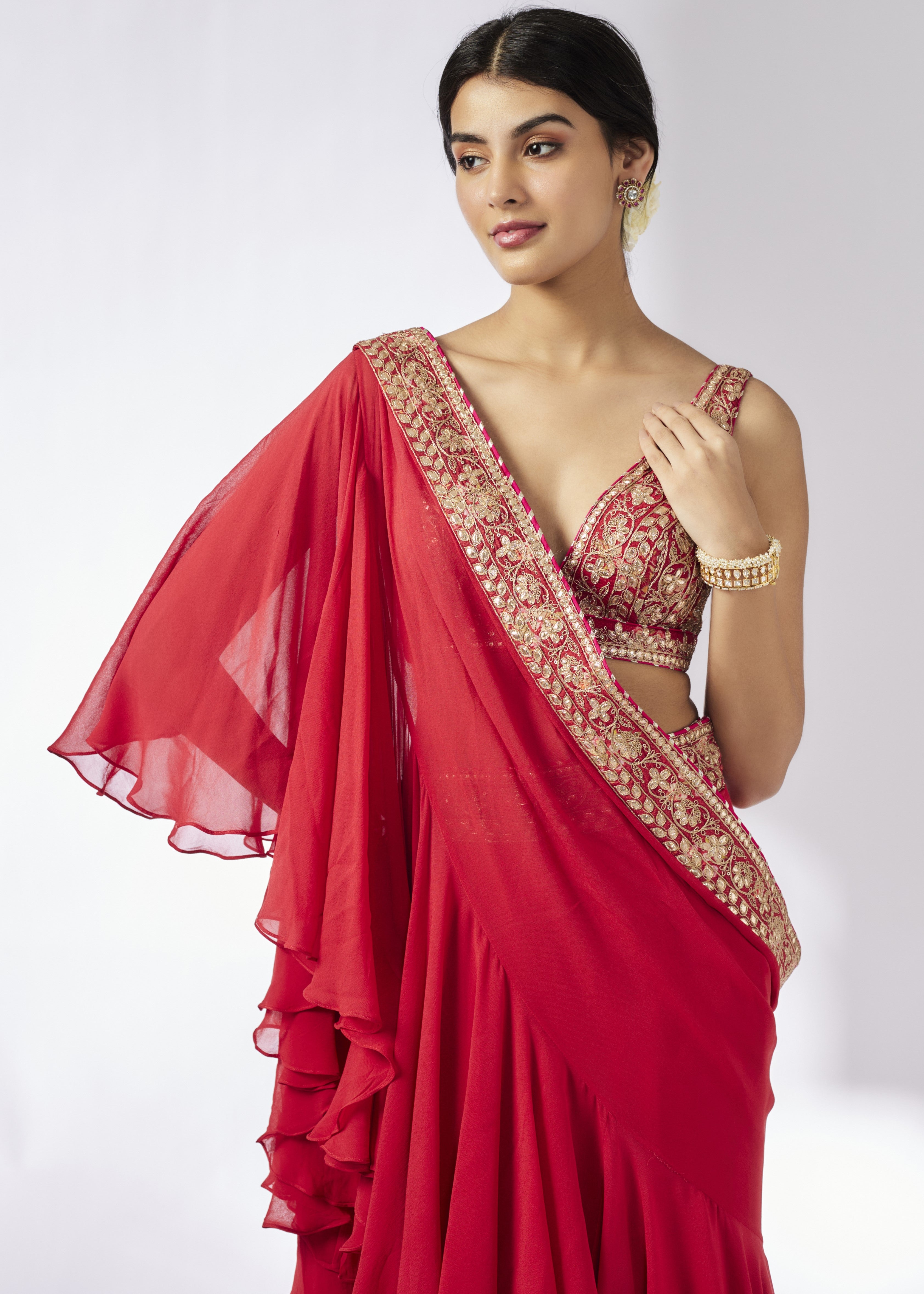 Red Shifa Sari Set