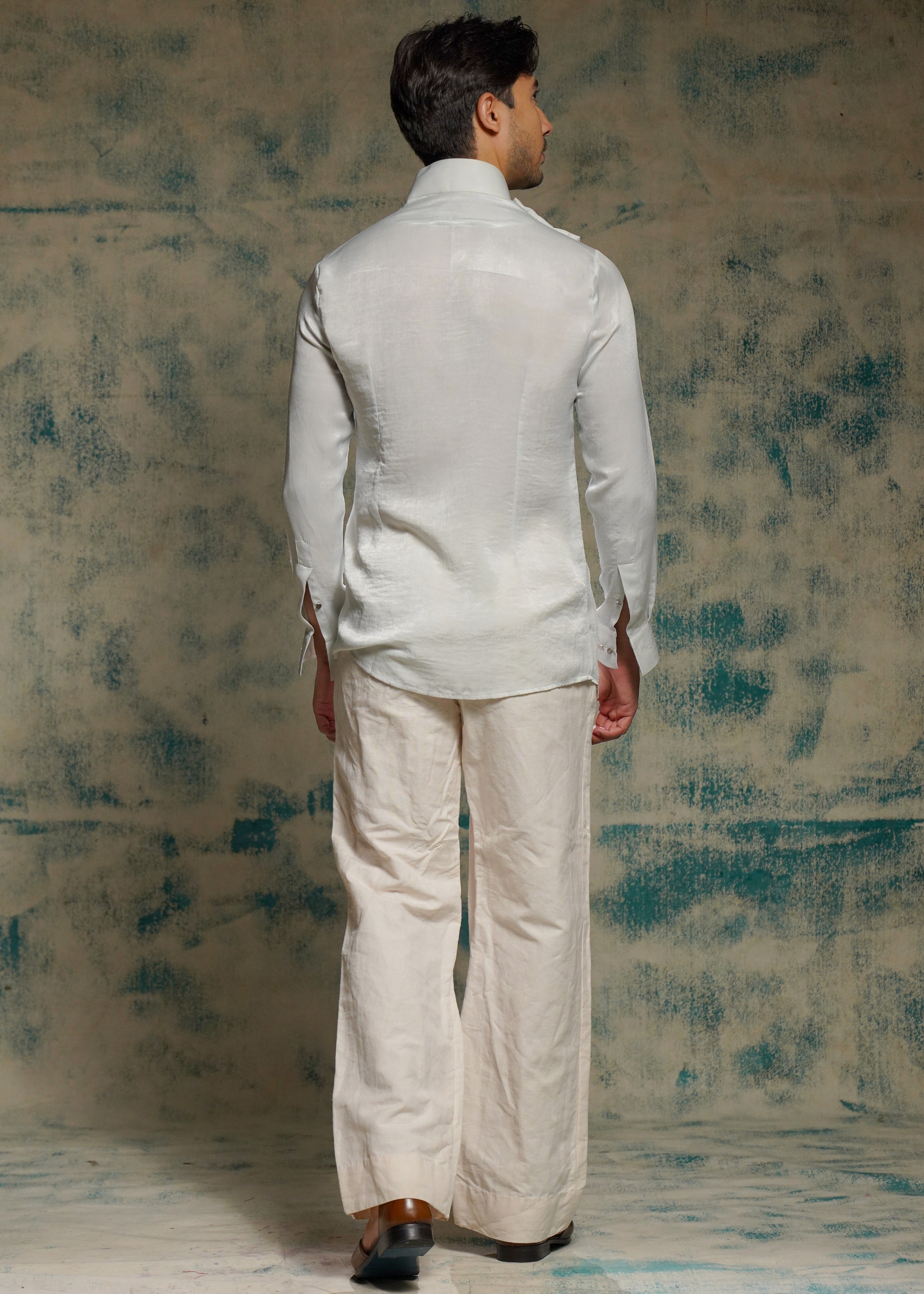 Silver Sandwash Drape Shirt Set
