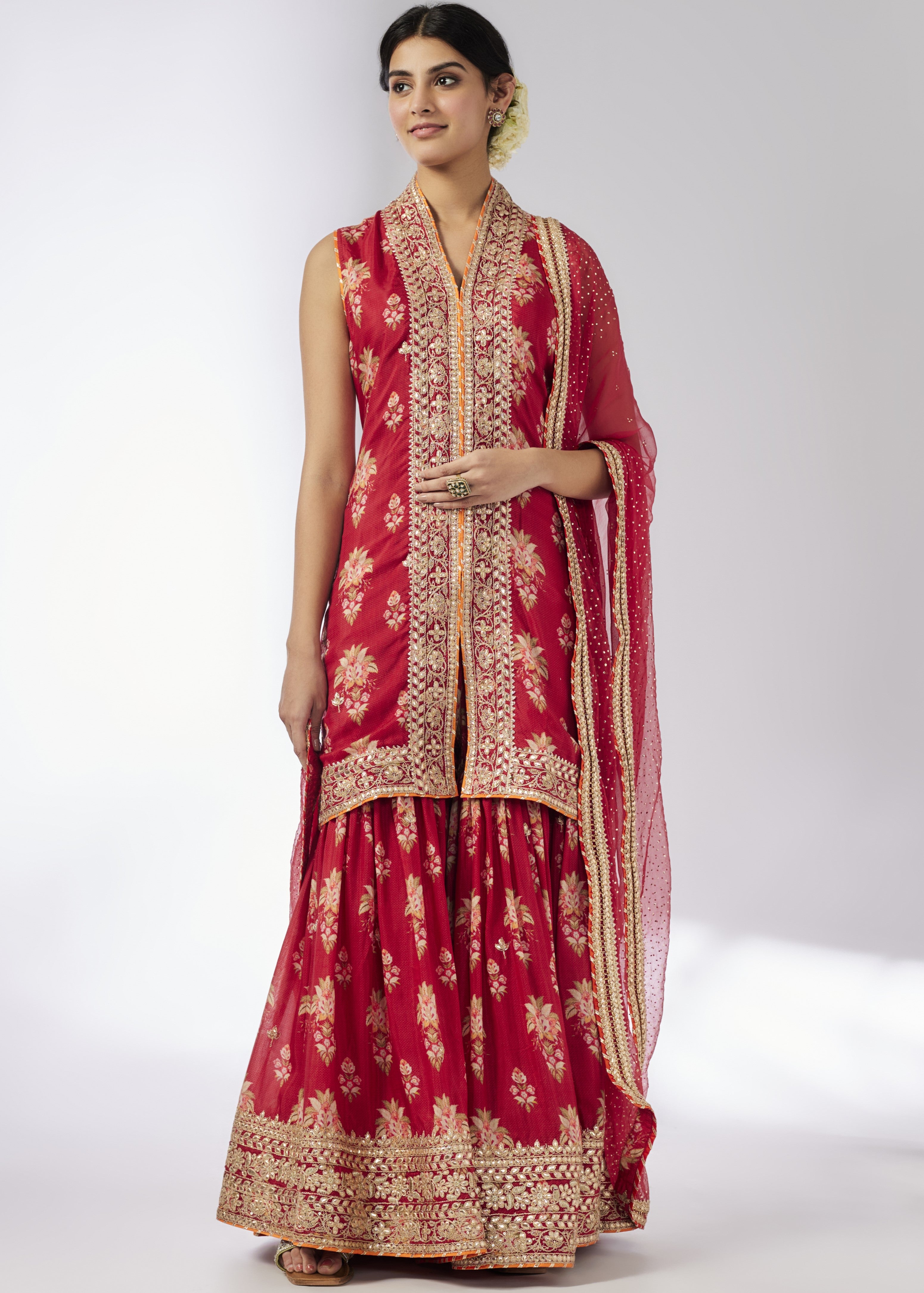 Red Dhriti Sleeveless Sharara Set