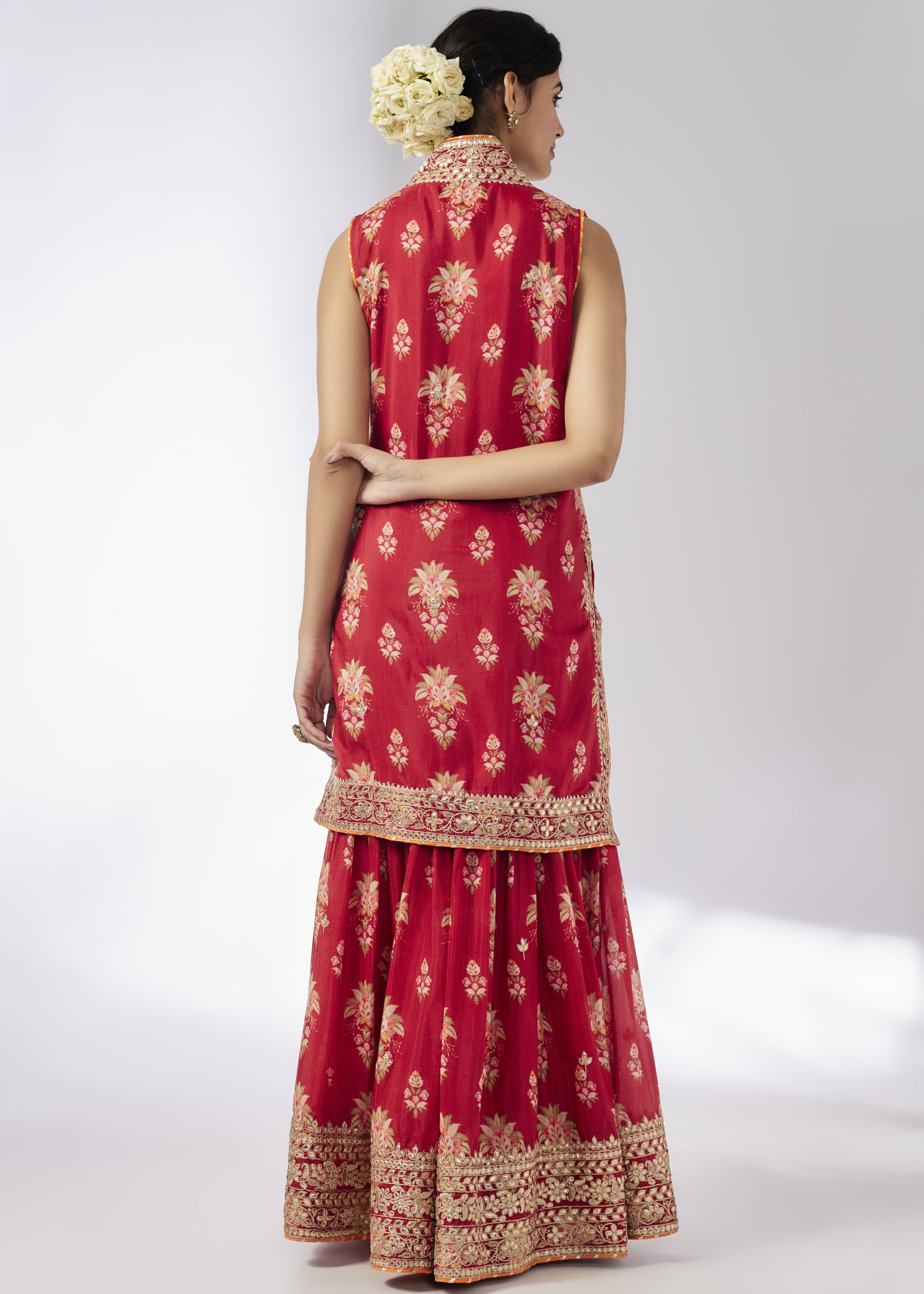 Red Dhriti Sleeveless Sharara Set