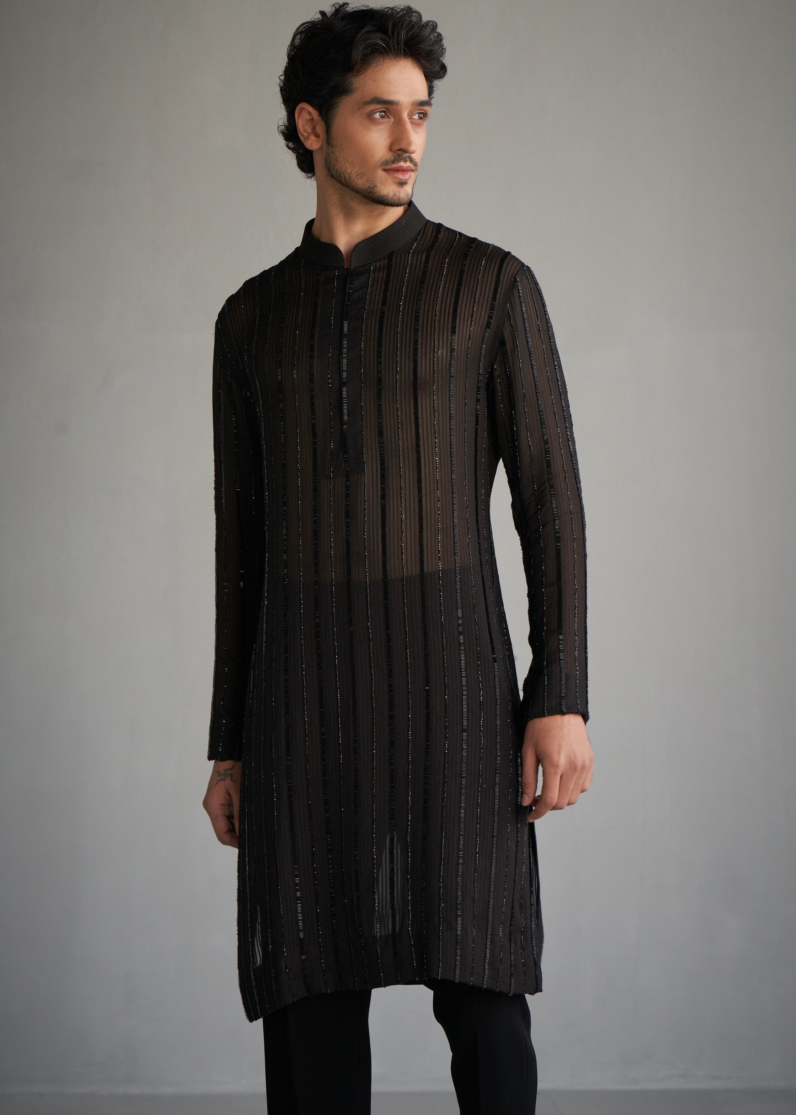 Black Gicha Cutdana Kurta