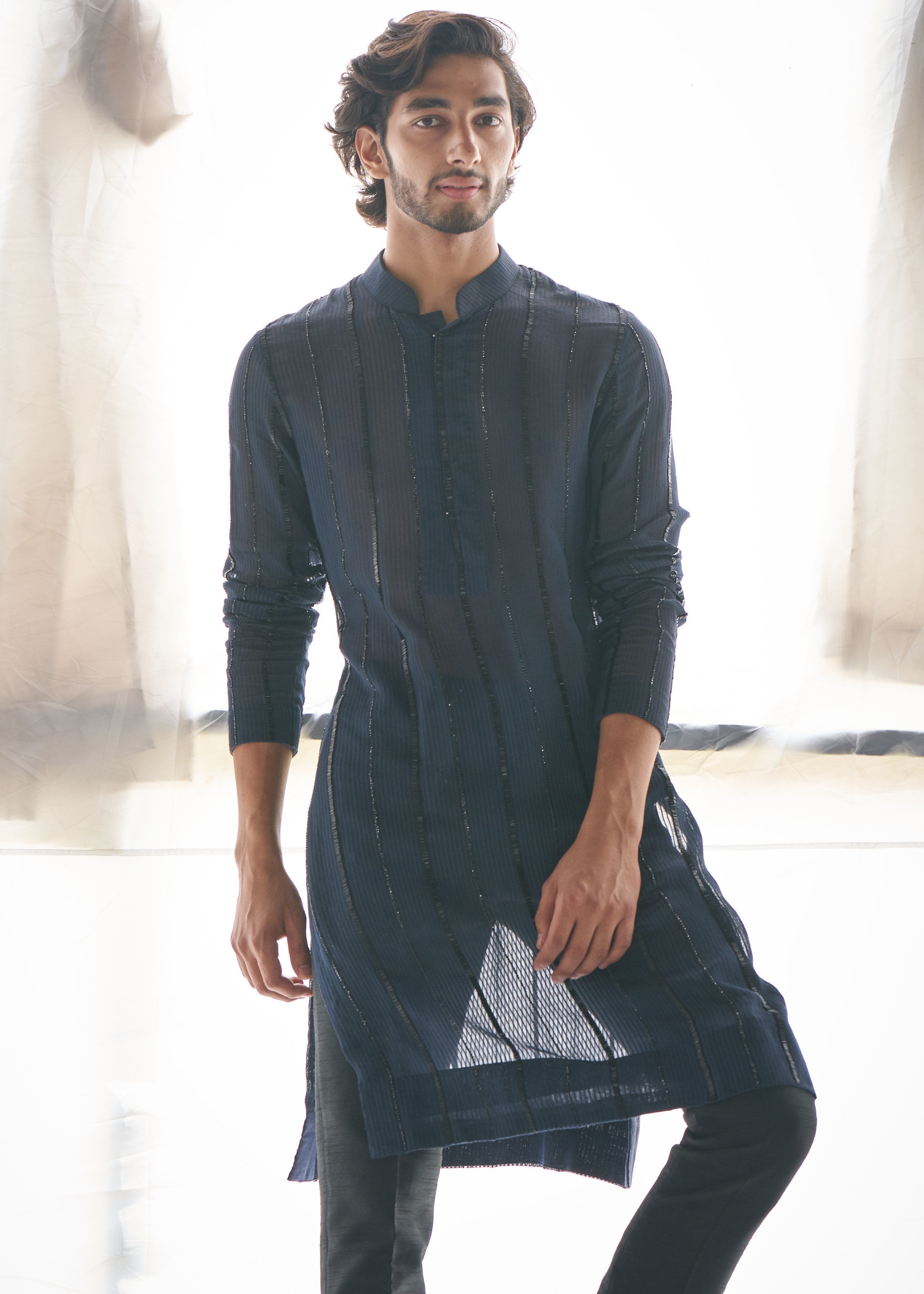 Blue Gicha Cutdana Kurta