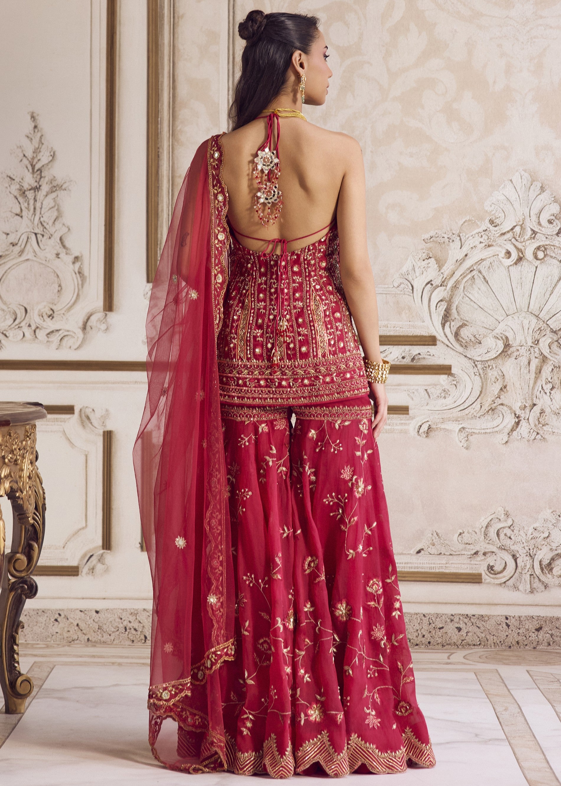 Magenta Halter Neck Kurta And Sharara