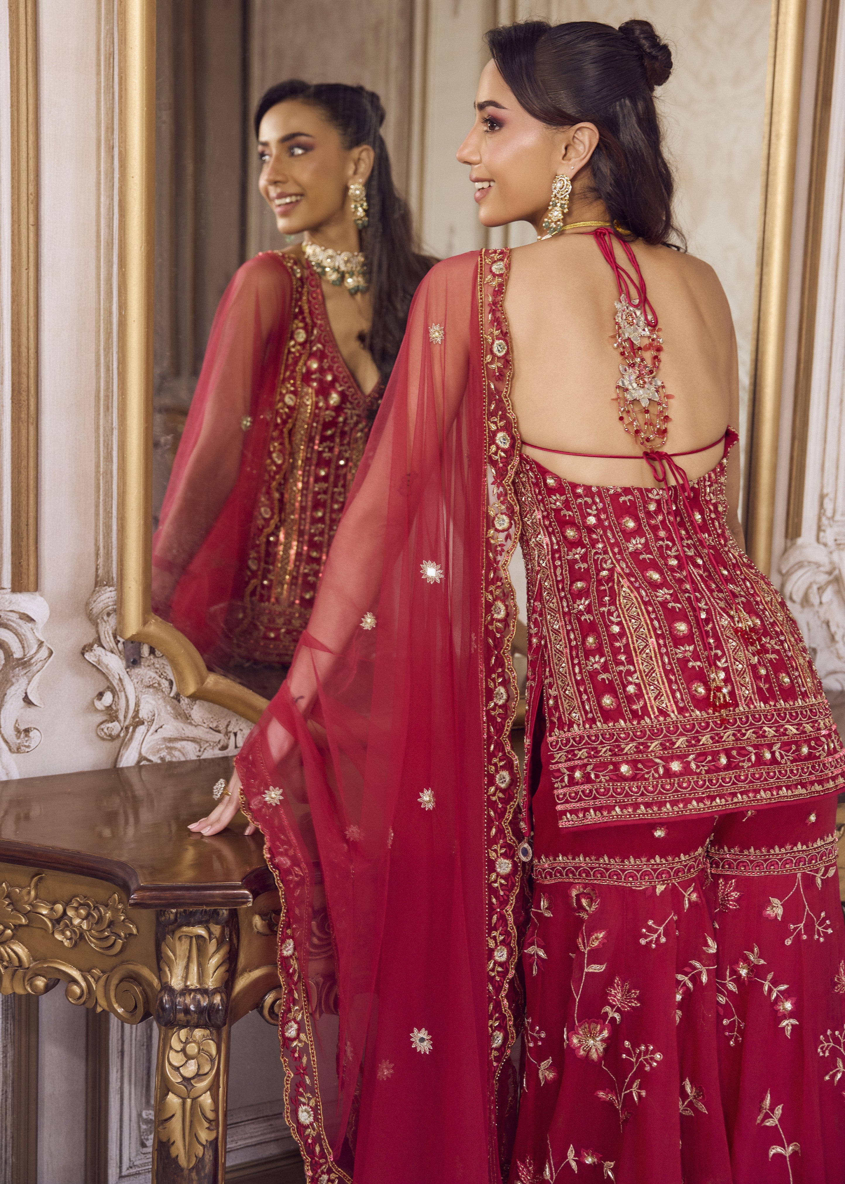 Magenta Halter Neck Kurta And Sharara