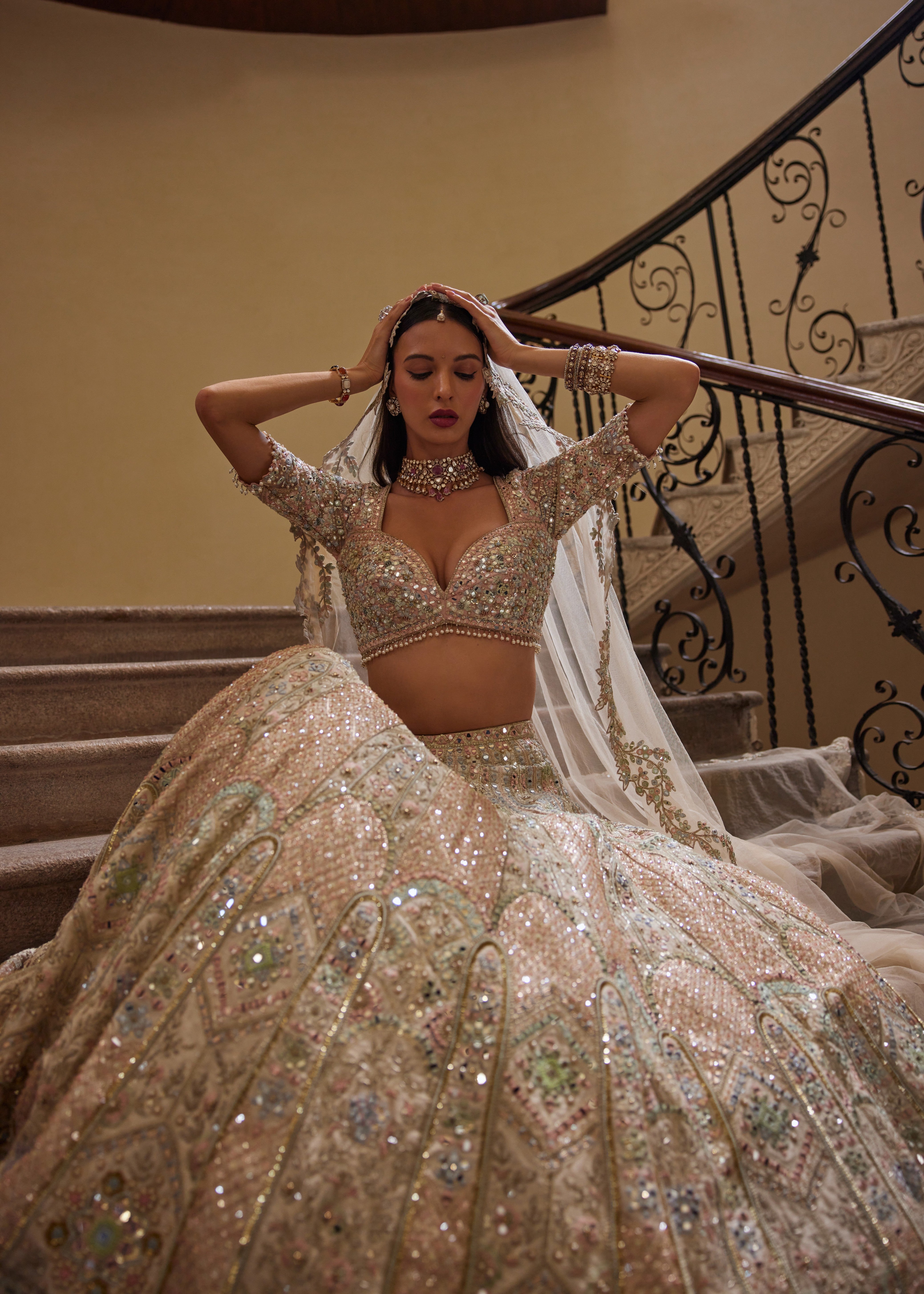 Ivory Lehenga with Multi-Colored Embroidery
