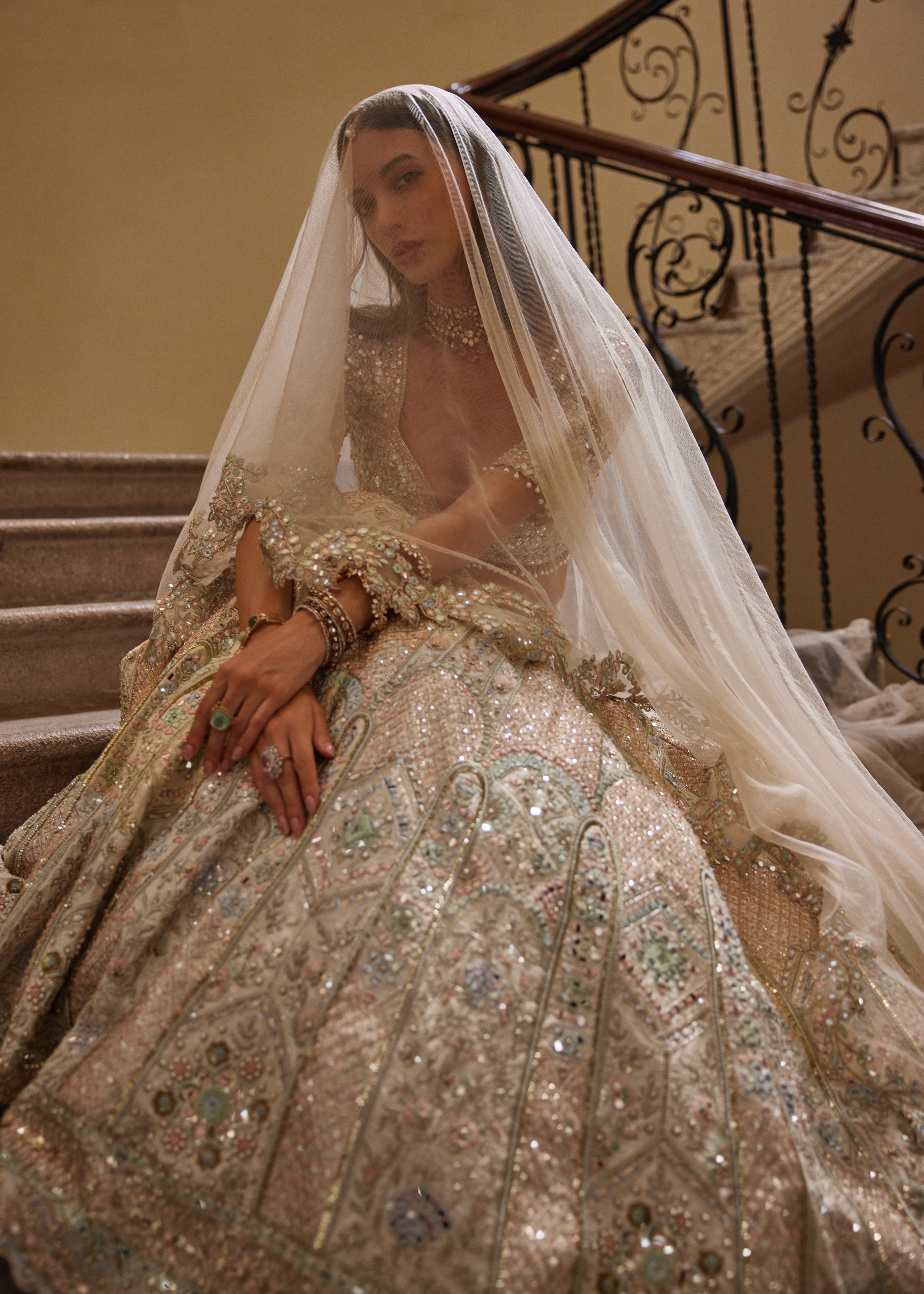 Ivory Lehenga with Multi-Colored Embroidery