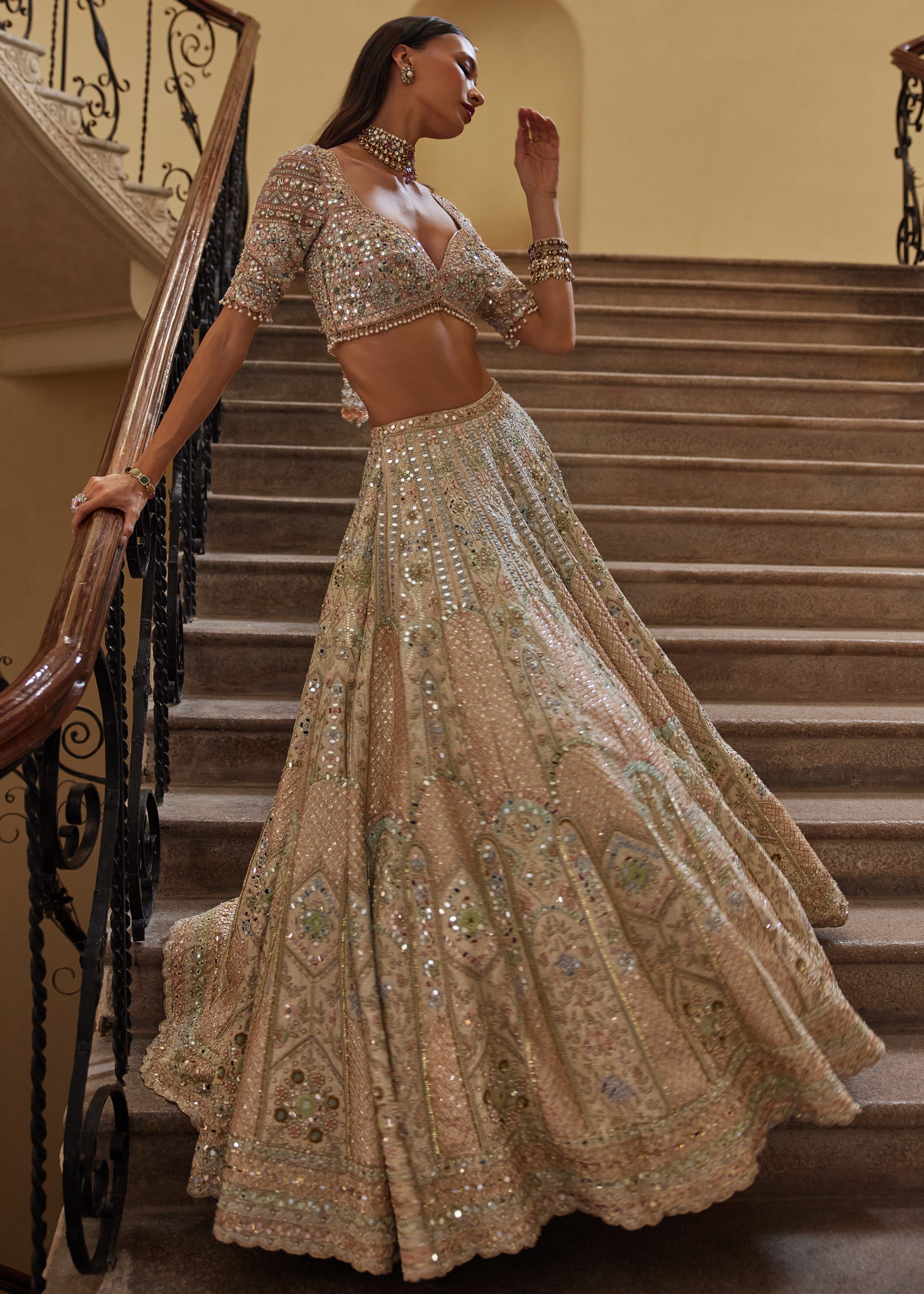 Ivory Lehenga with Multi-Colored Embroidery
