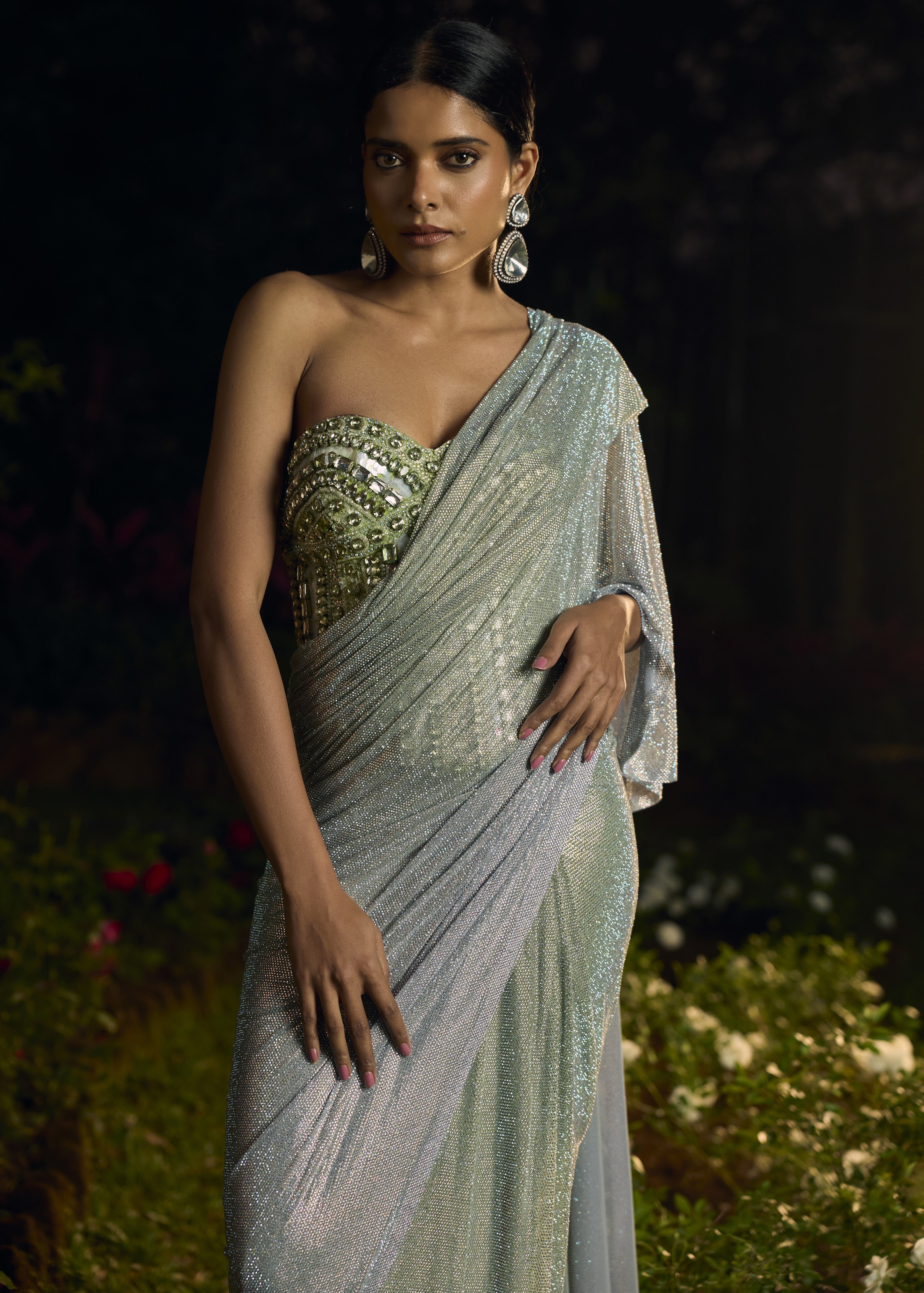Pista Noor Crystal Sari Set