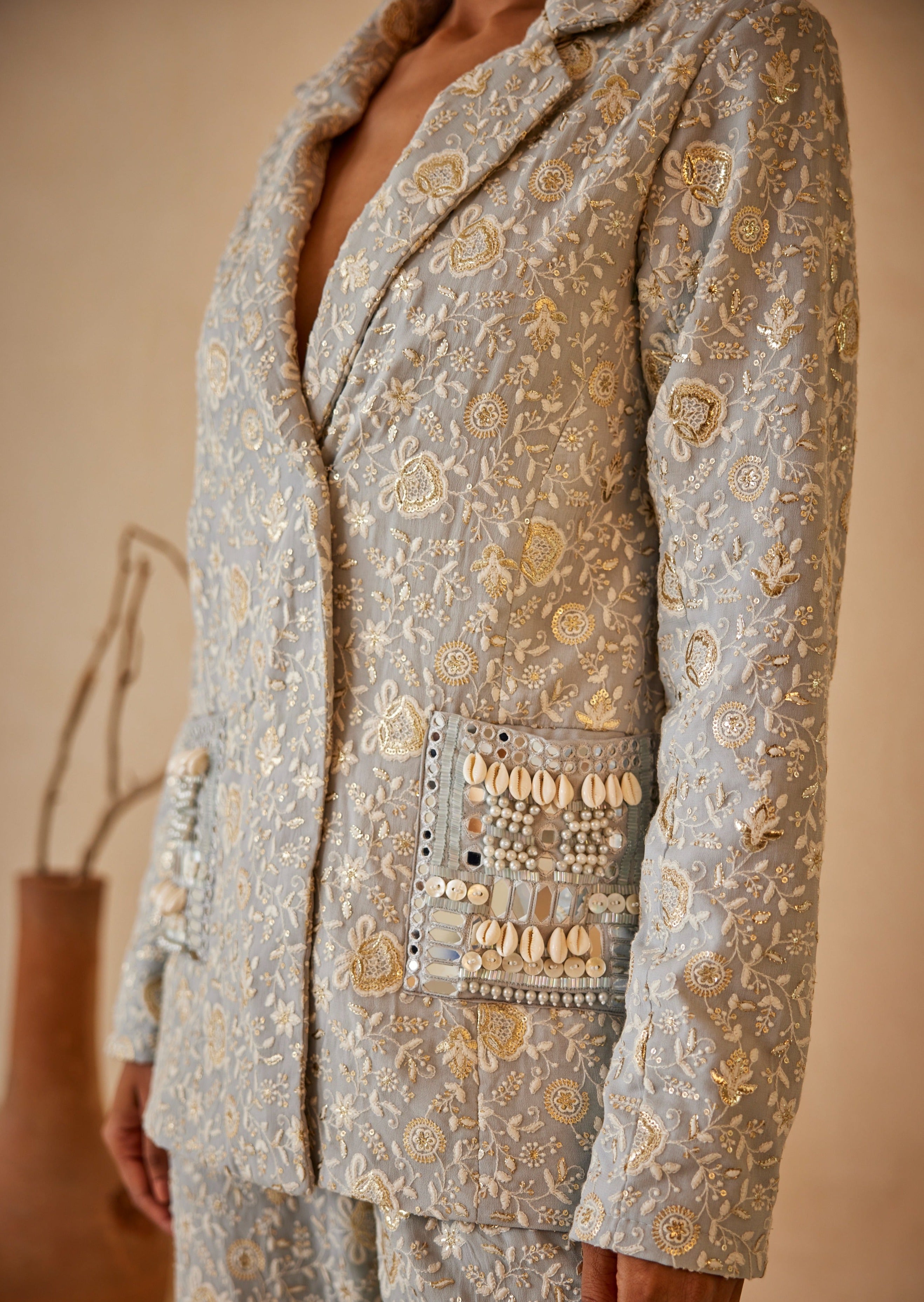 Chikankari Double-Breasted Coat