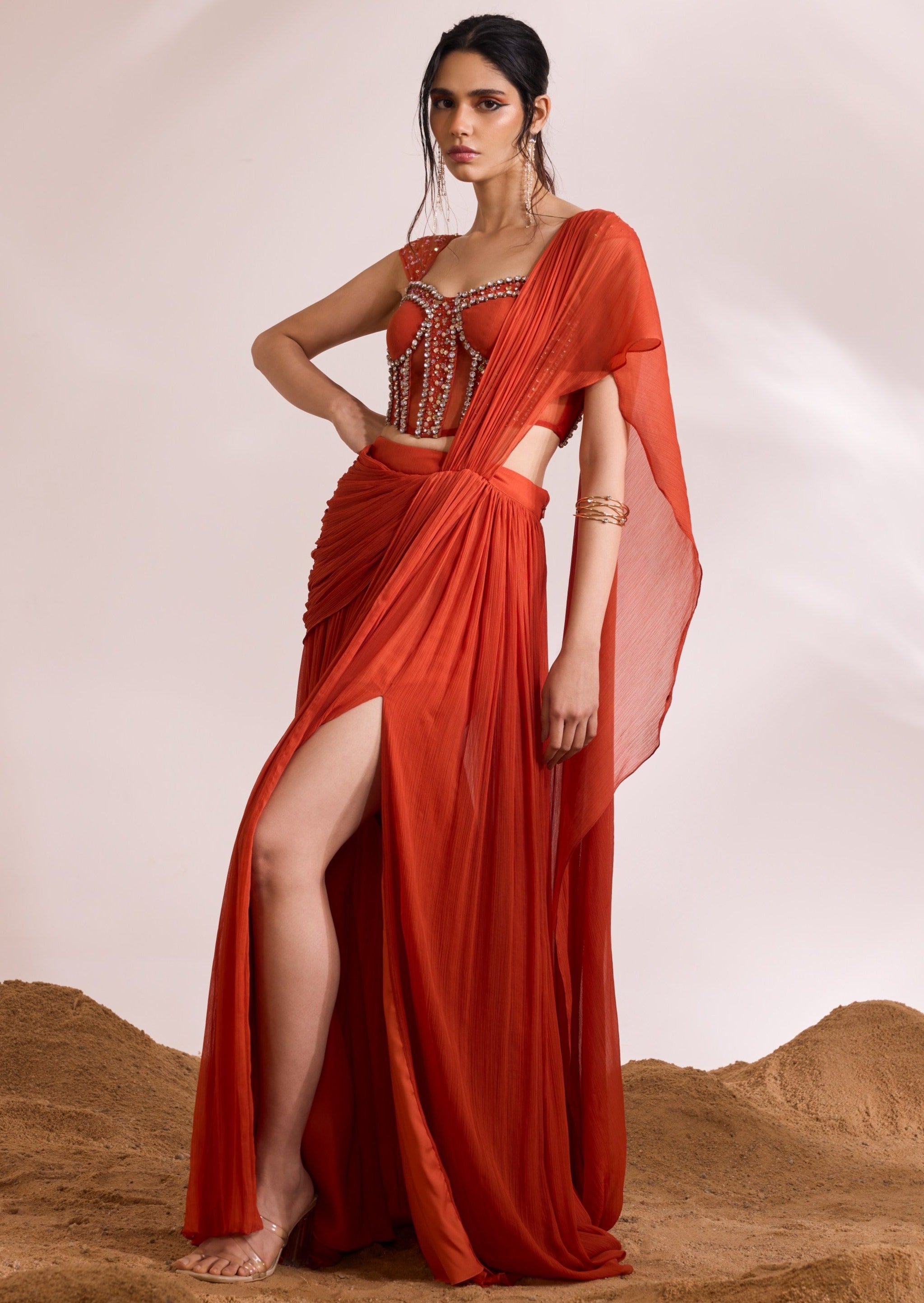 Orange Ignis Draped Sari