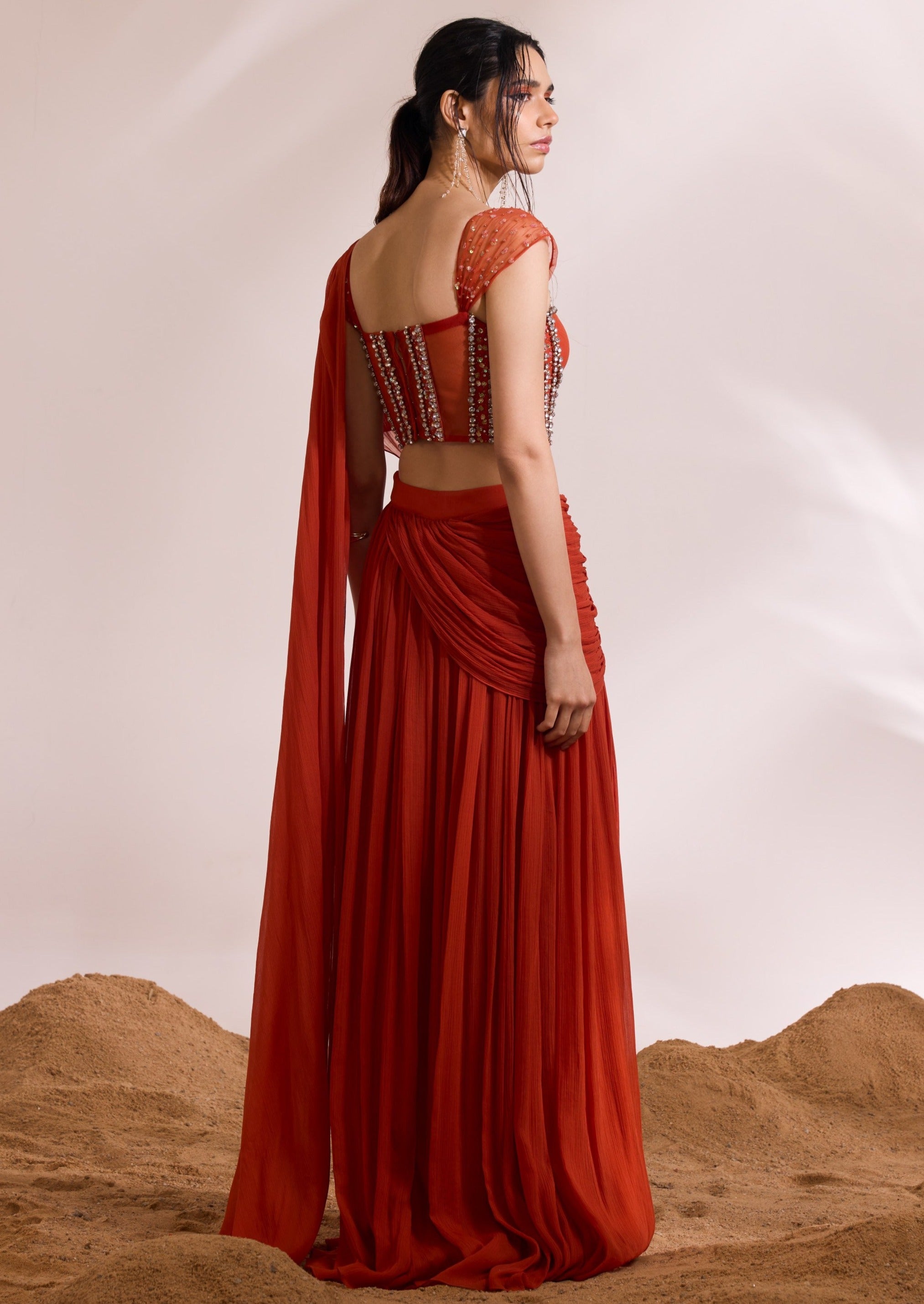 Orange Ignis Draped Sari