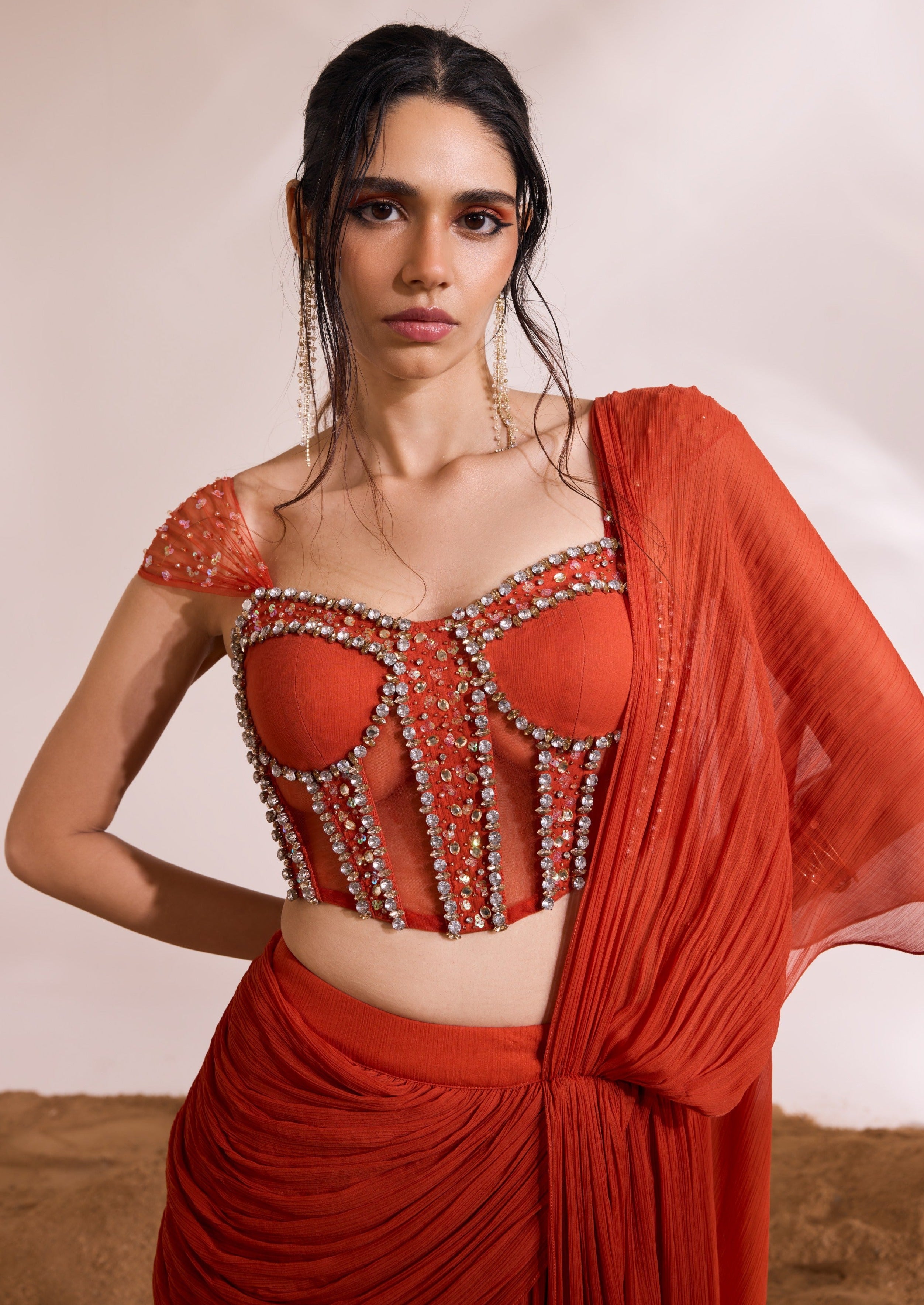 Orange Ignis Draped Sari