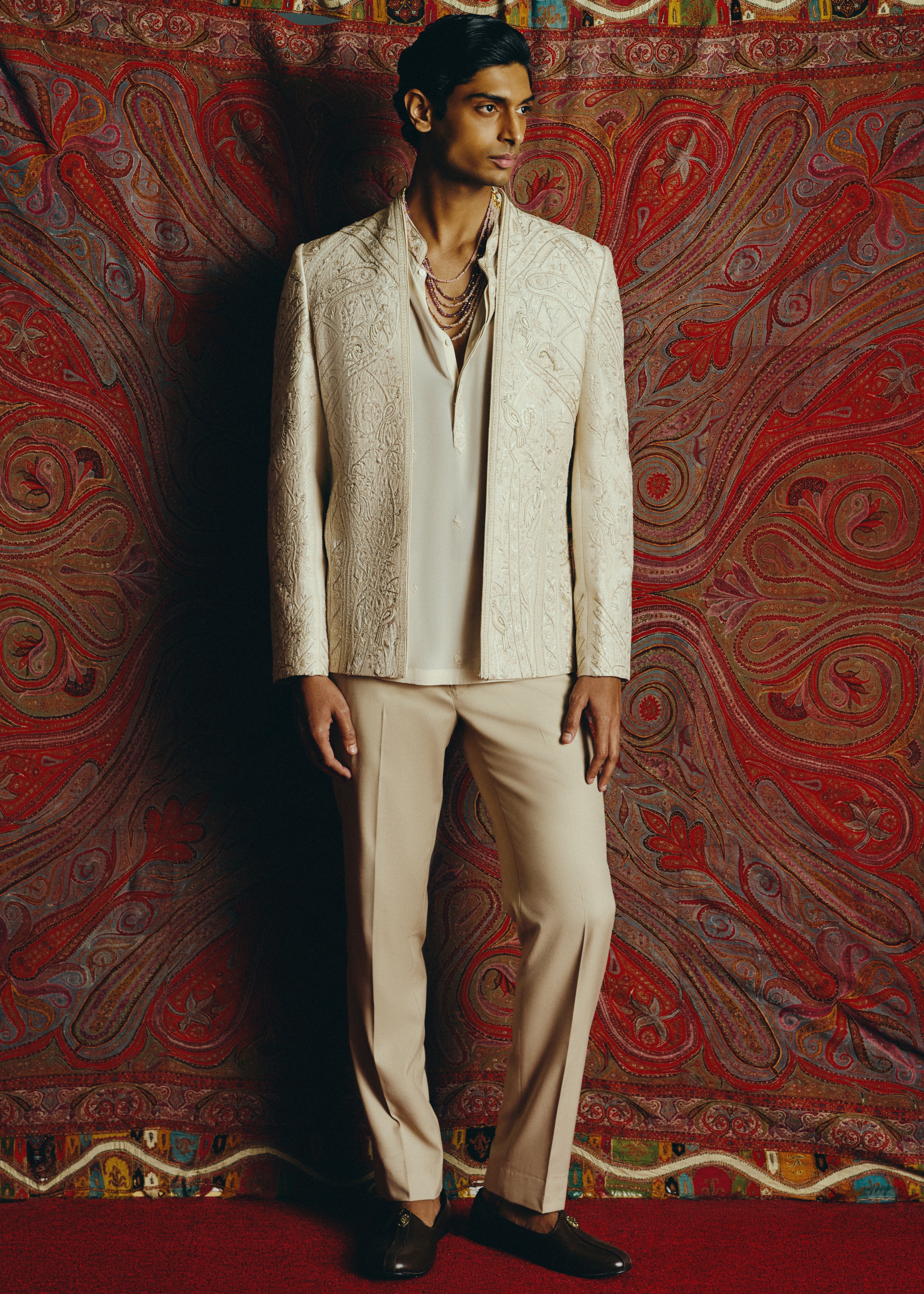 Serene Tonal Open Jacket, Kurta And Pant Set