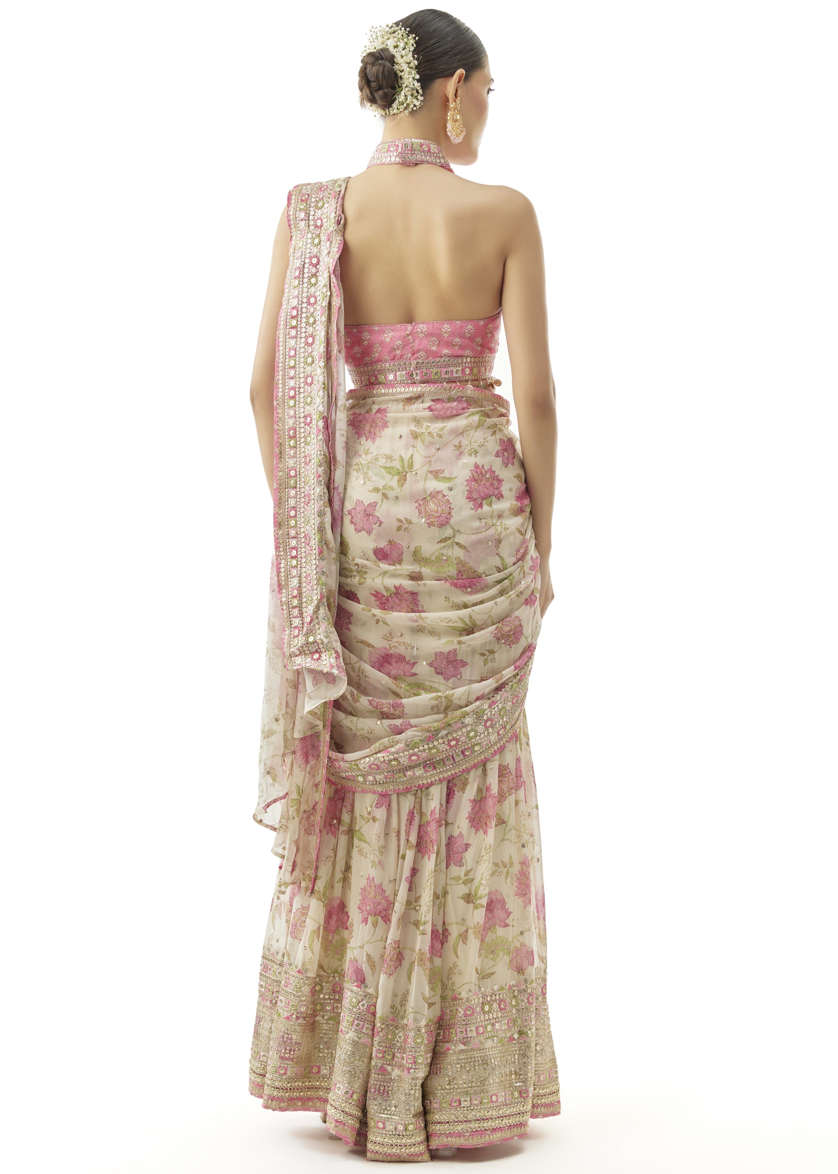 Ivory Pakhi Sharara Sari Set
