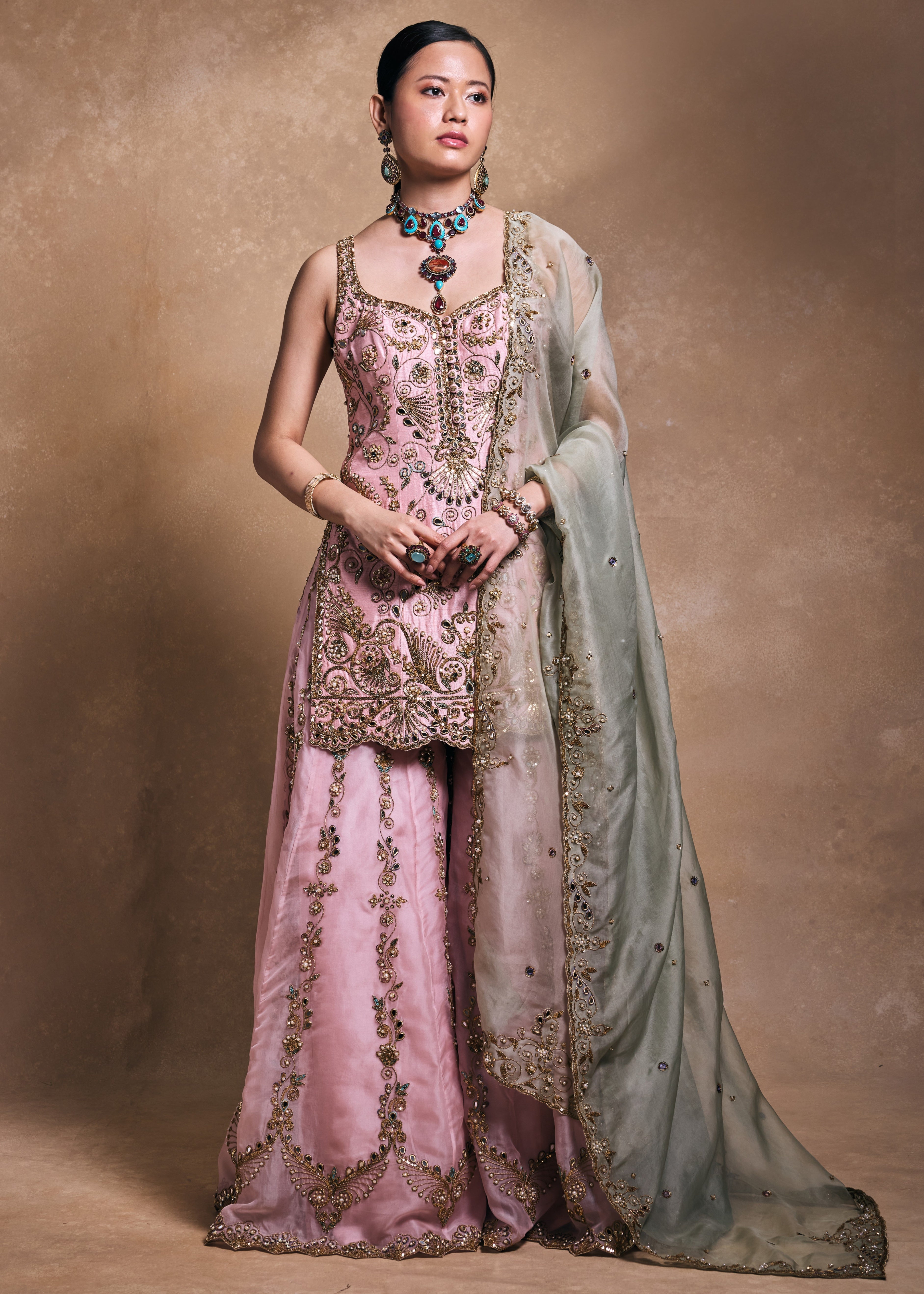 Blush And Sage Sharara Set