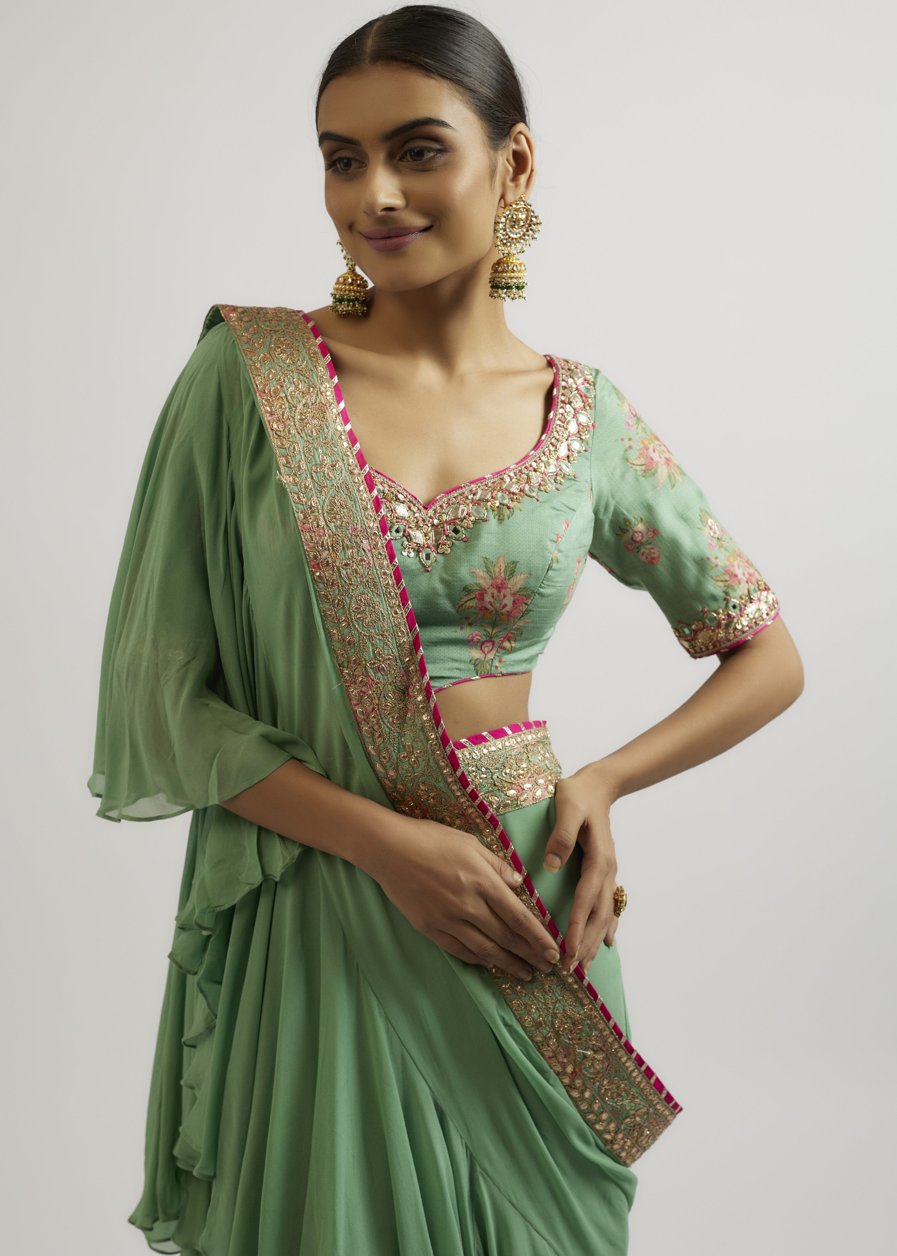 Mint Shefali Sari Set