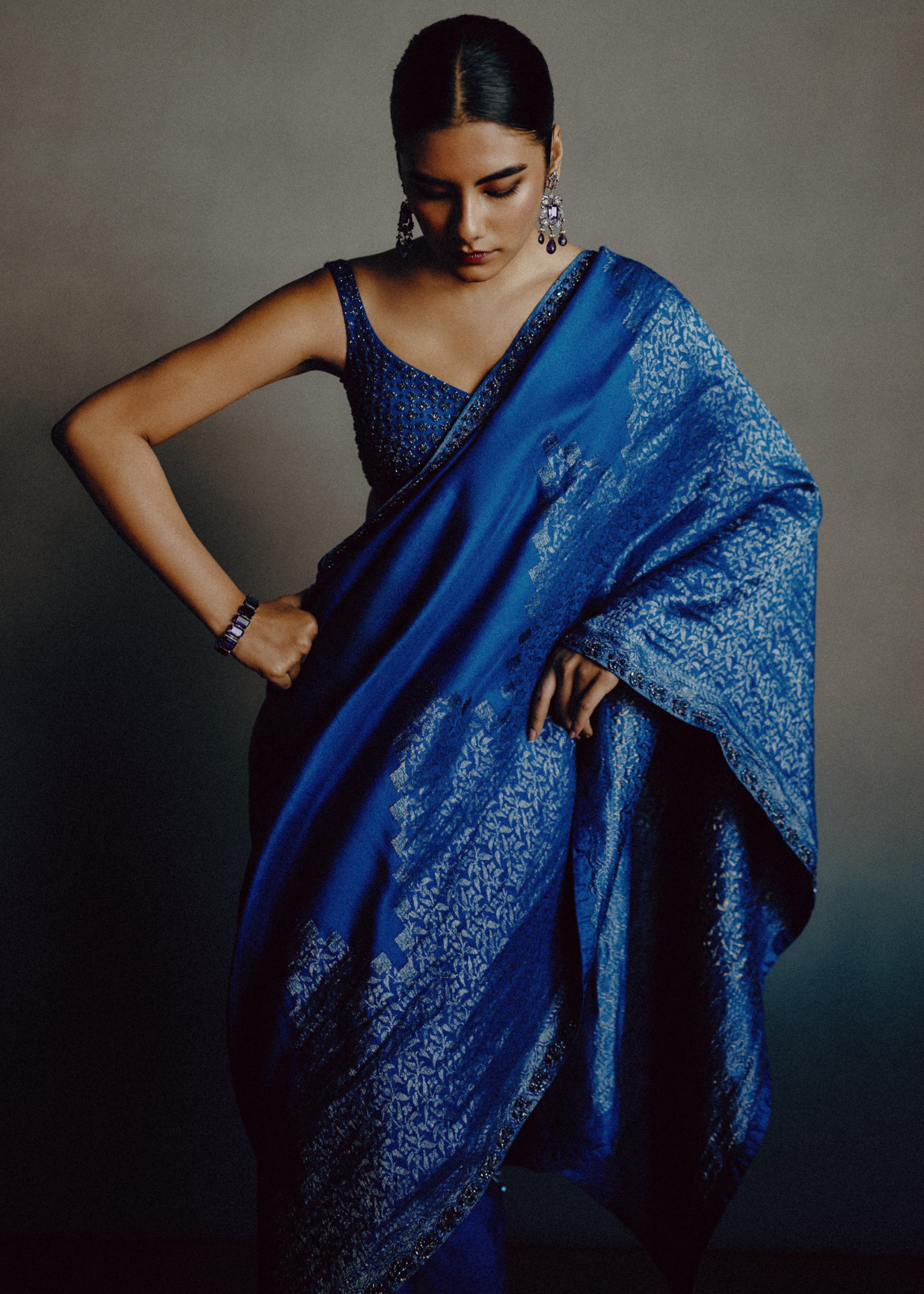 Azure-Teal Heritage Sari