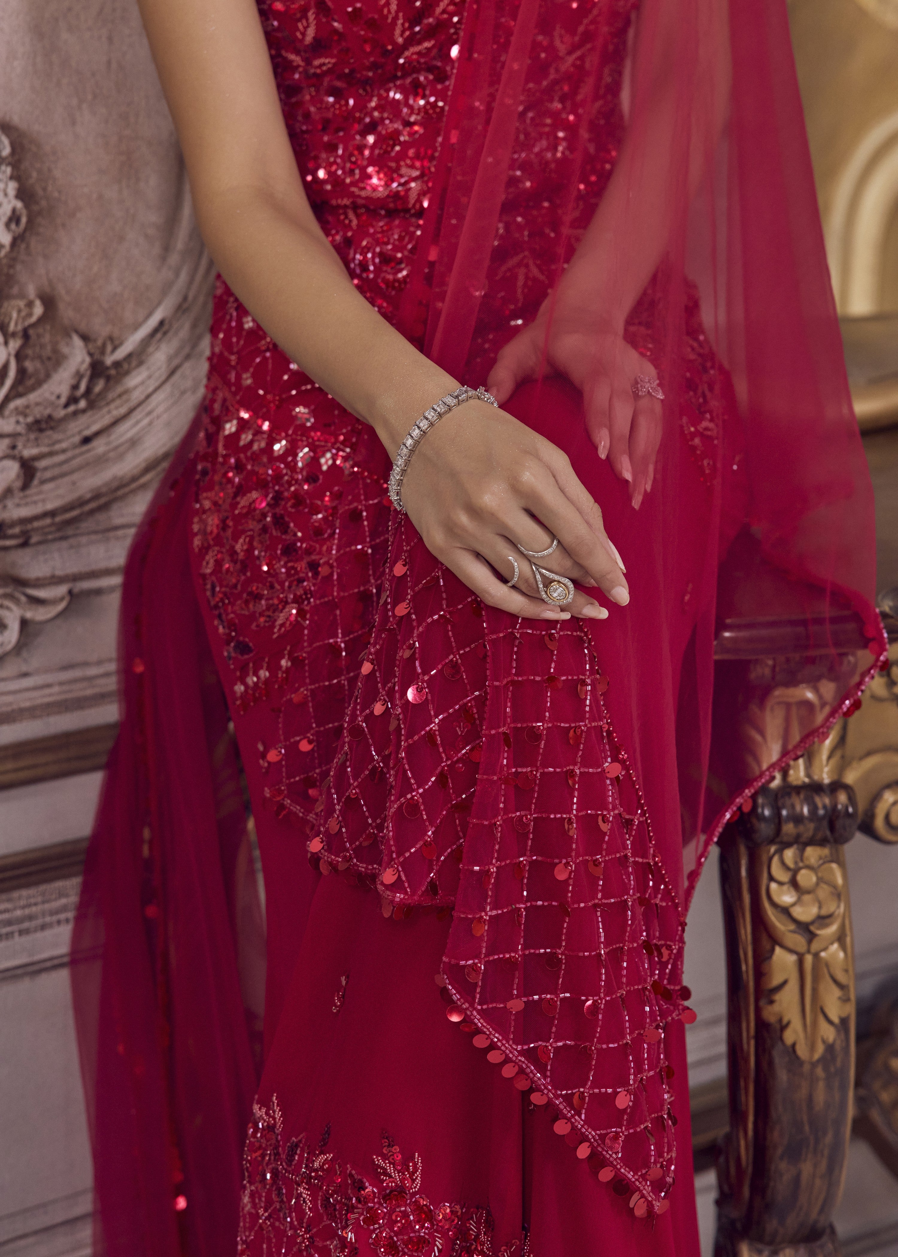 Magenta One Shoulder Kurta And Pants