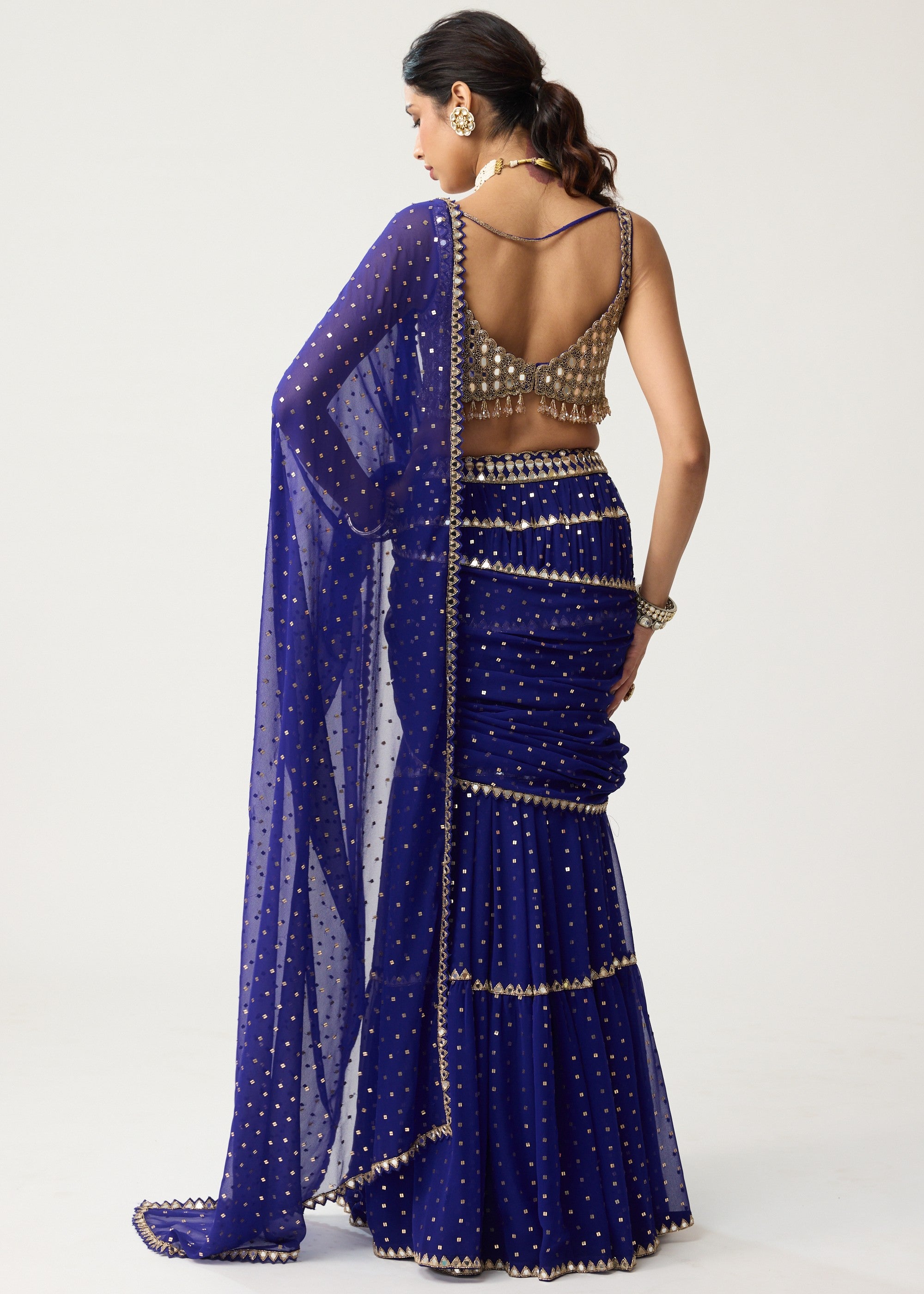 Persian Blue Multi-tier Mirror Sari Set