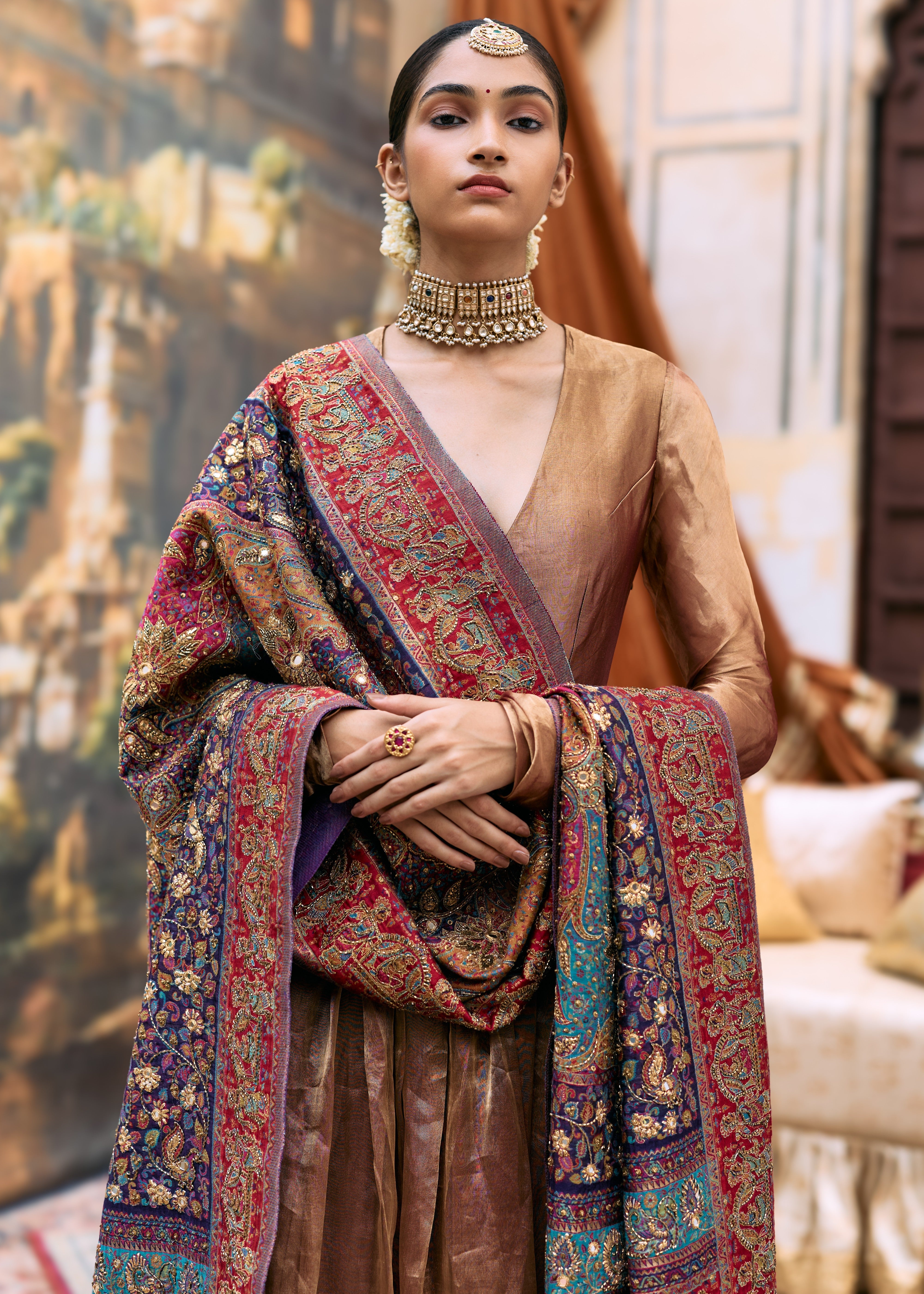 Kanthi Anarkali And Jamawaar Shawl Set
