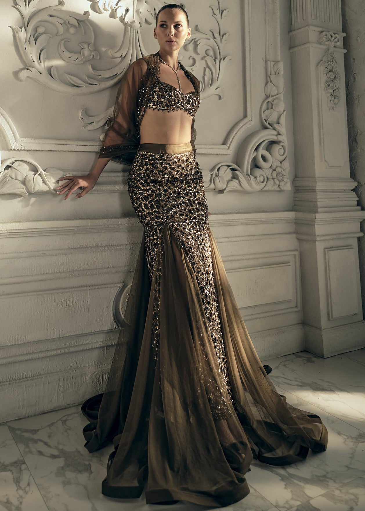 Coffee Brown Cutwork Lehenga