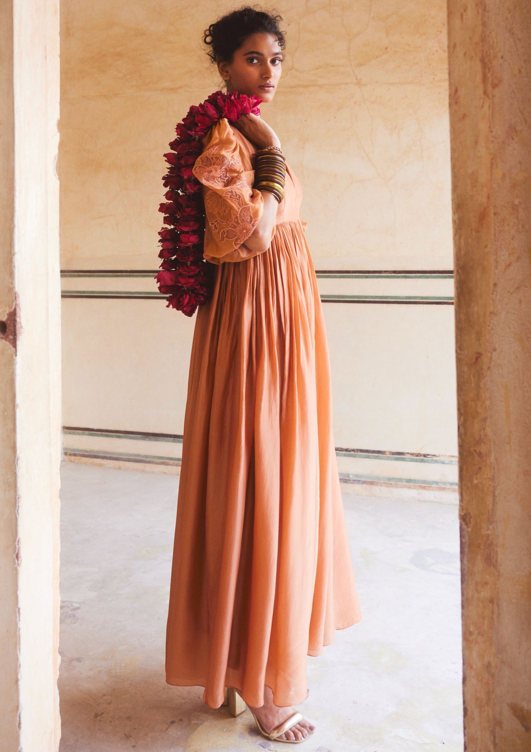 Silk Organza Peachy Orange Maxi Dress Silk Organza Peachy Orange Maxi Dress