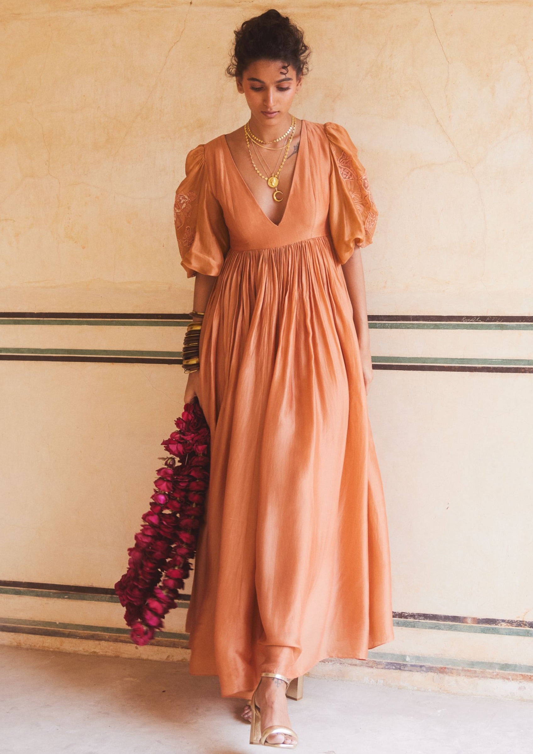Silk Organza Peachy Orange Maxi Dress - Peachy Orange / XS Silk Organza Peachy Orange Maxi Dress - Peachy Orange / XS