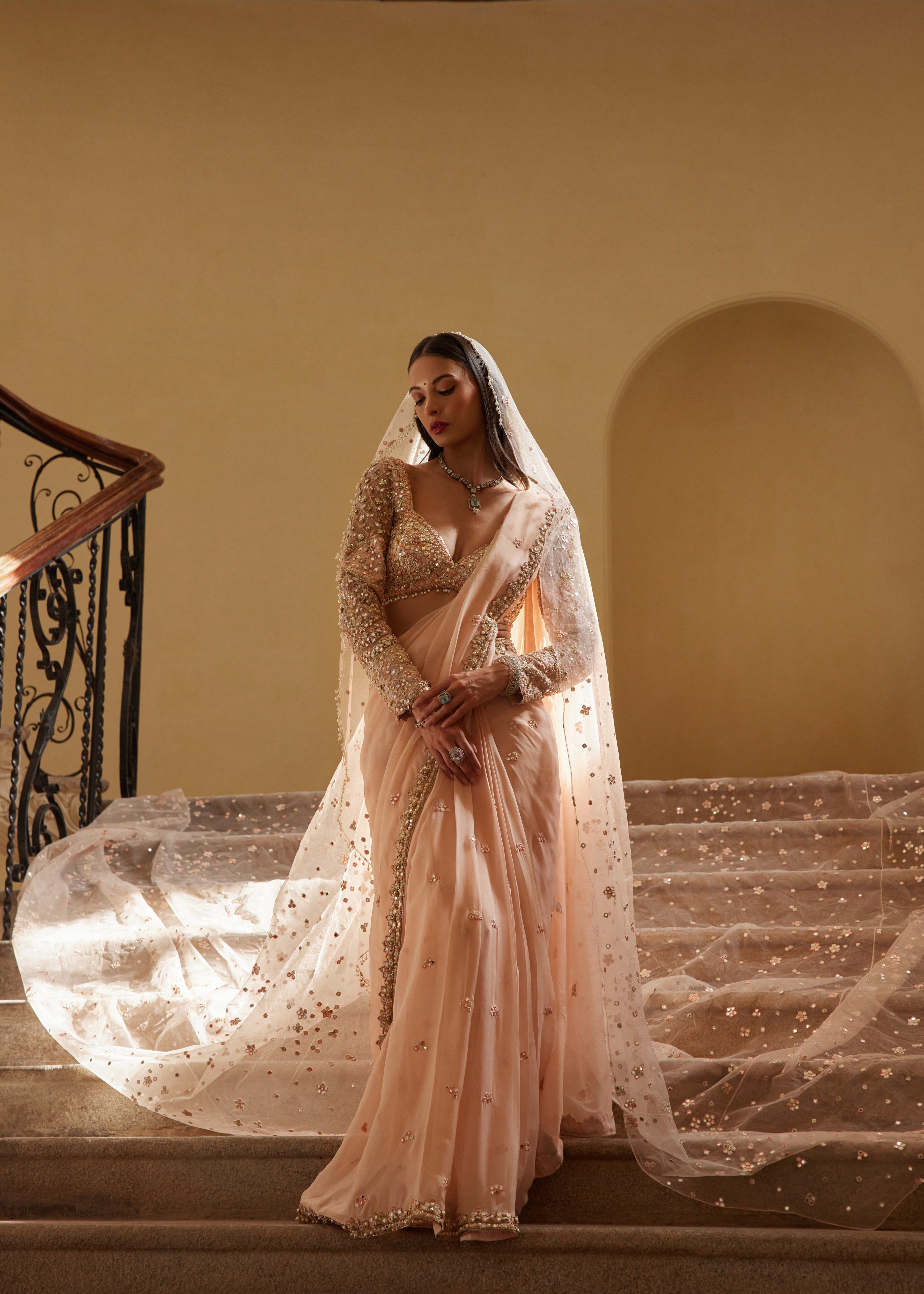 Peach Organza Sari