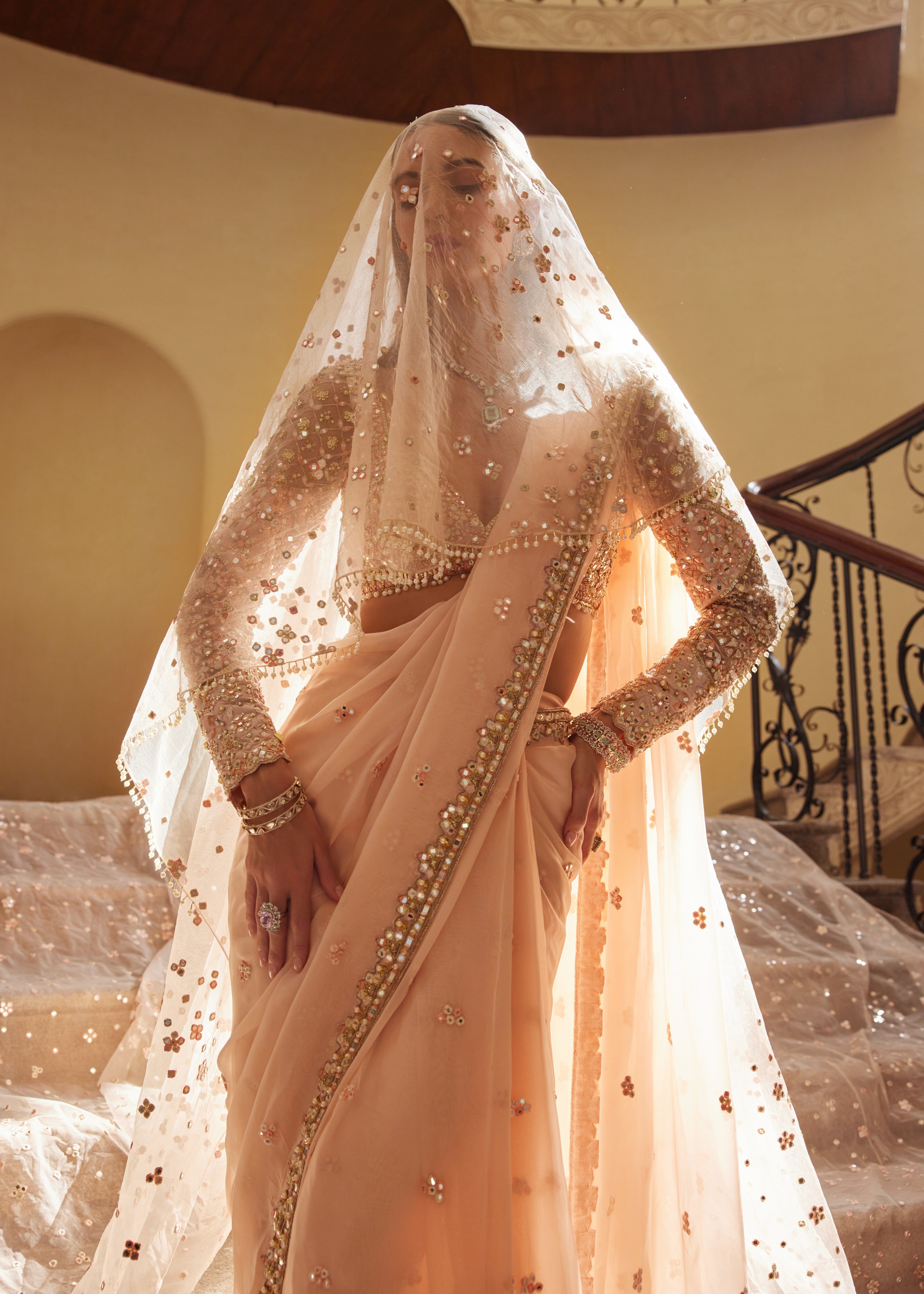 Peach Organza Sari