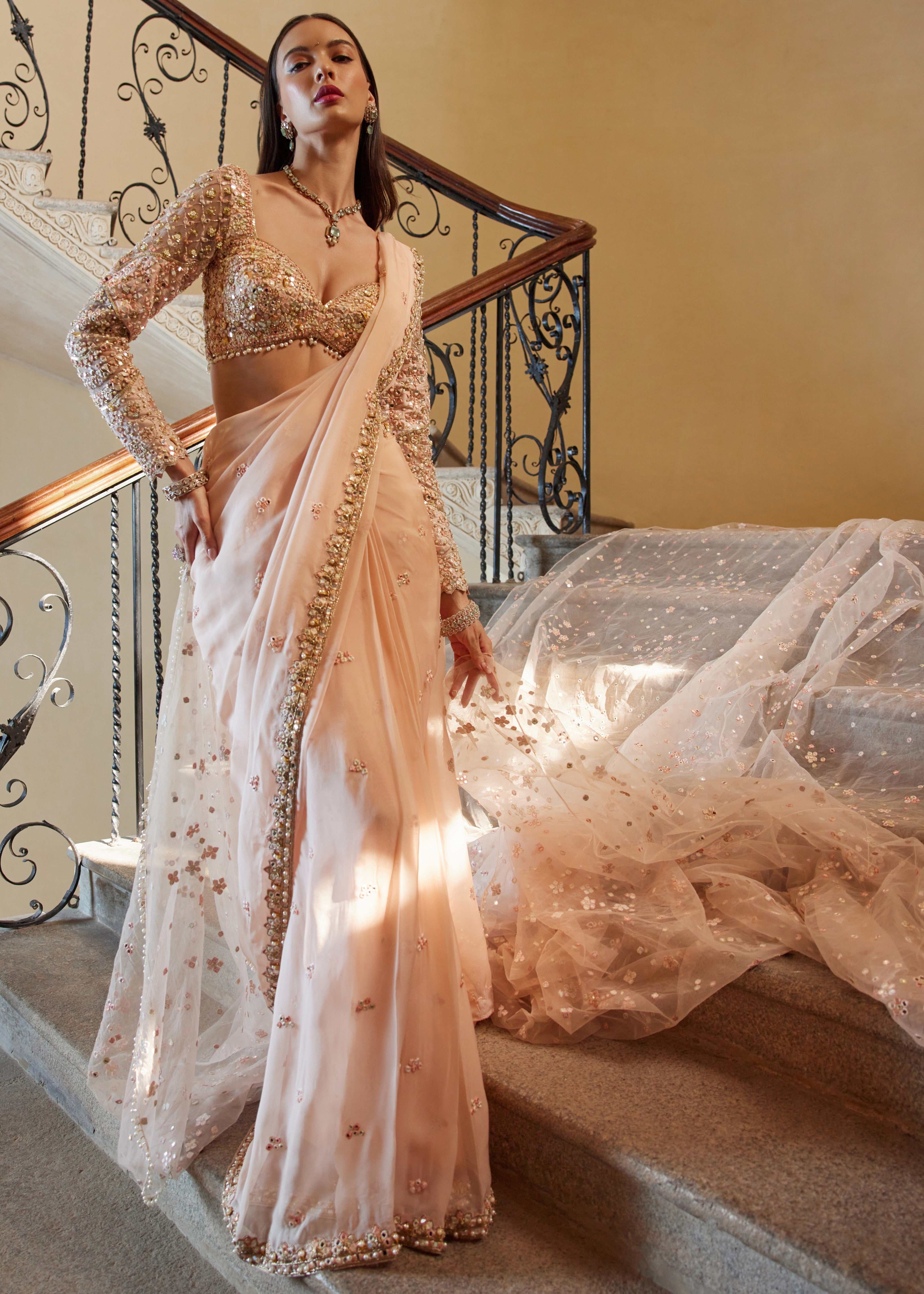 Peach Organza Sari