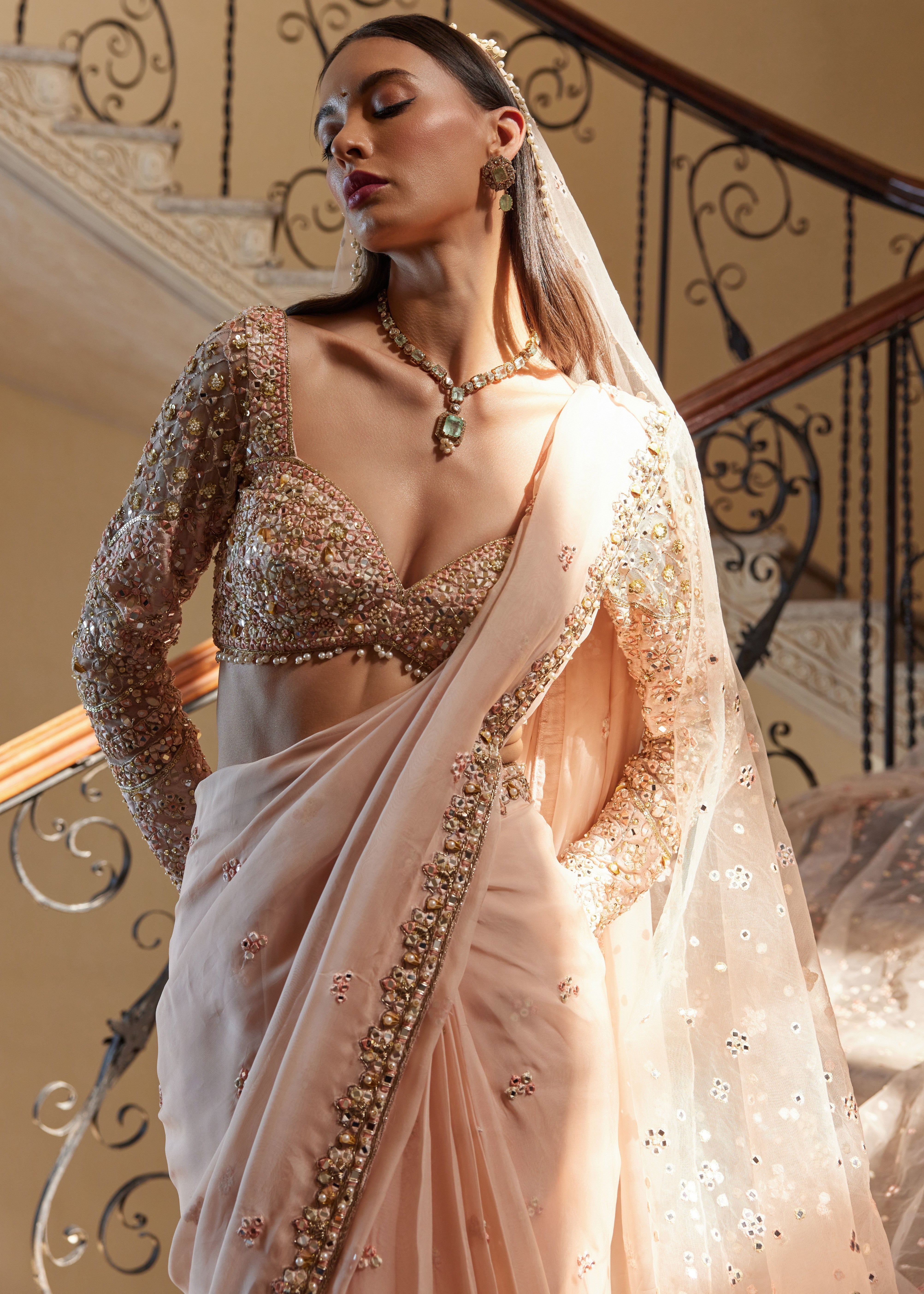 Peach Organza Sari