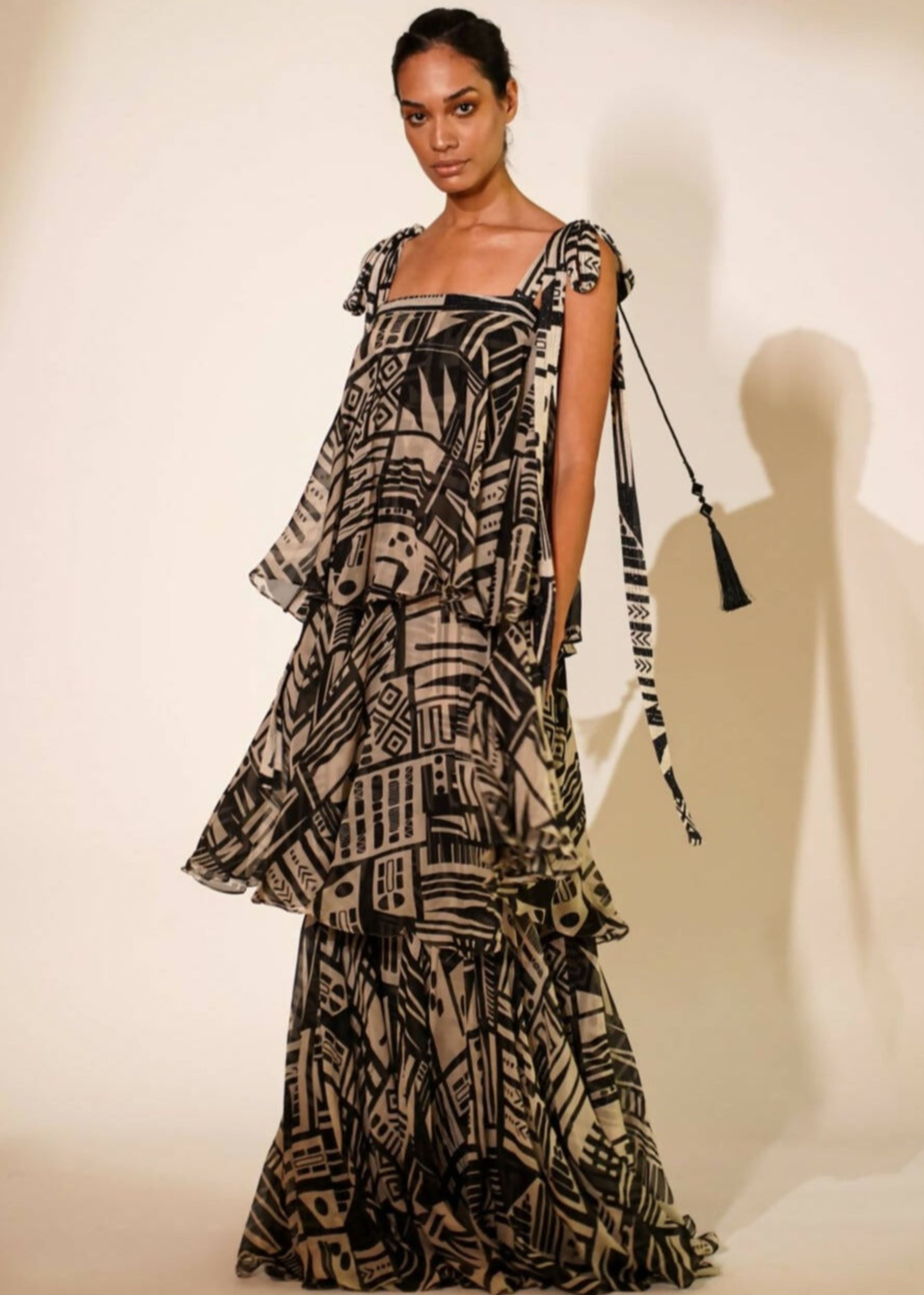 Abstract Print Tiered Maxi Dress