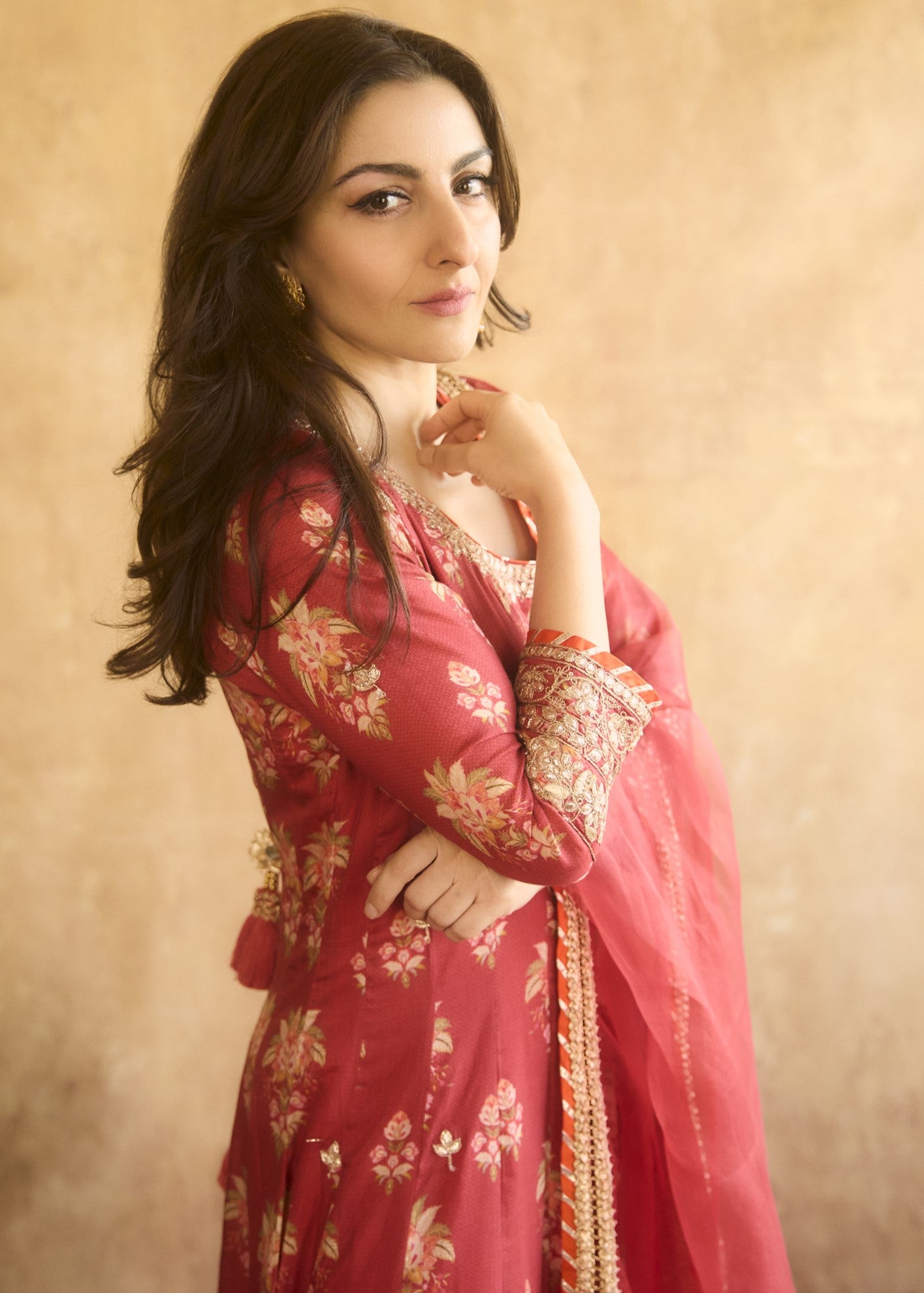 Red Soha Anarkali Set