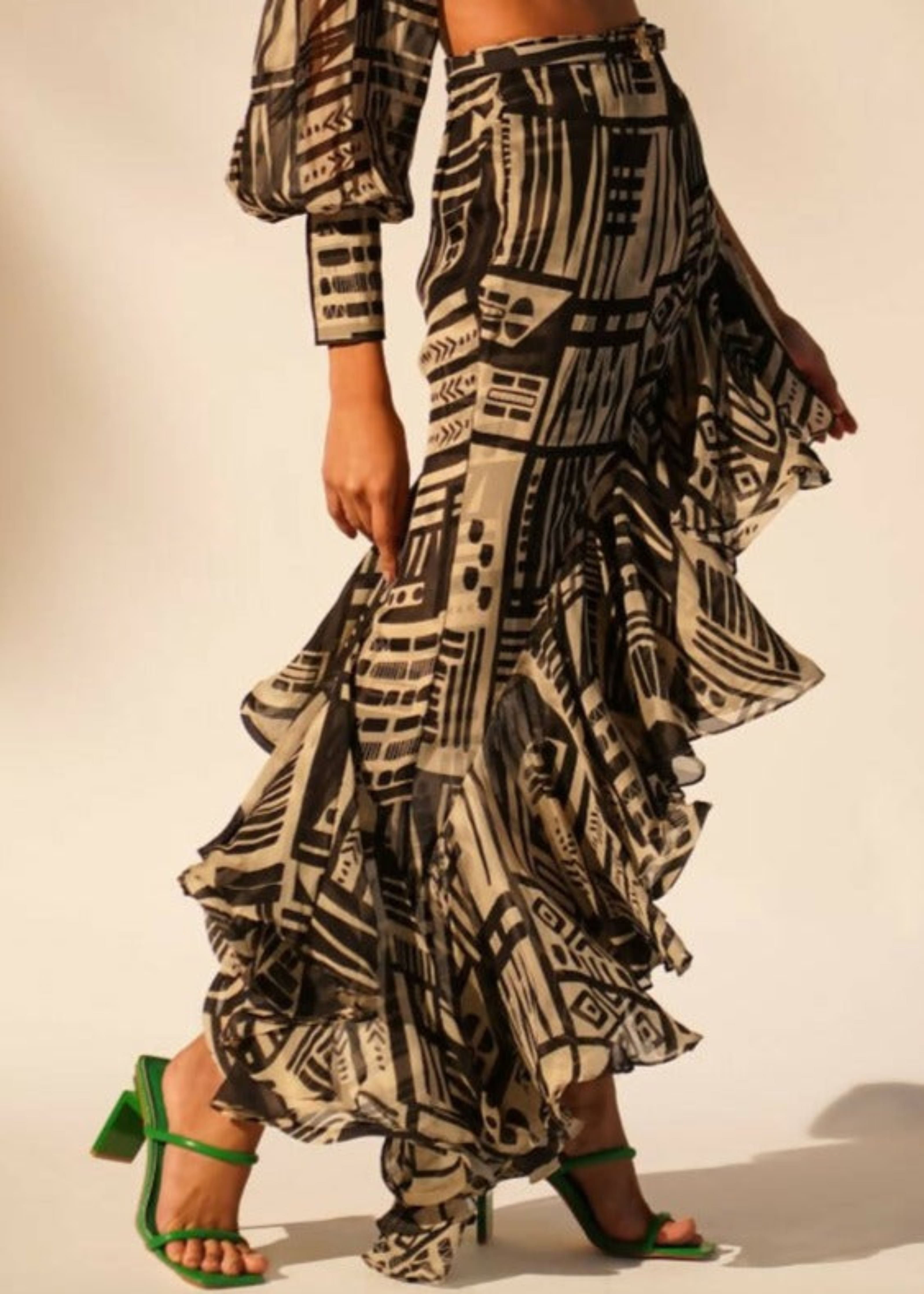 Abstract Print Ruffle Skirt