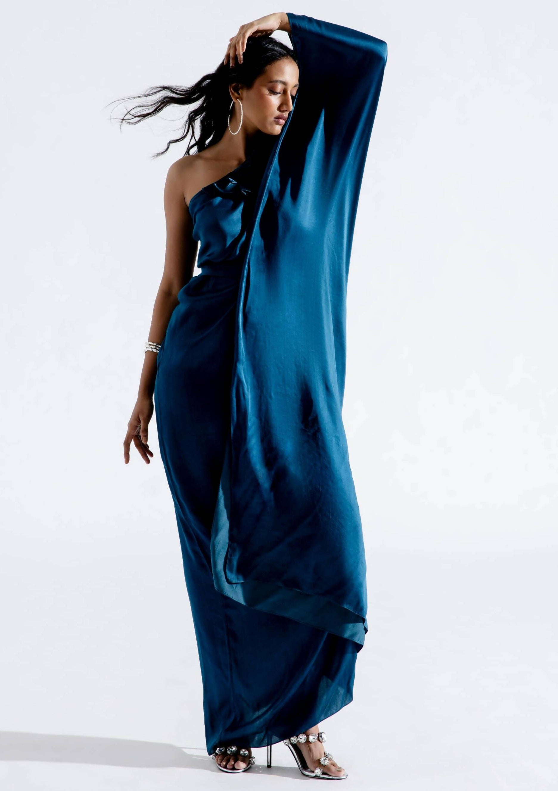 Teal One-Shoulder Kaftan Dress
