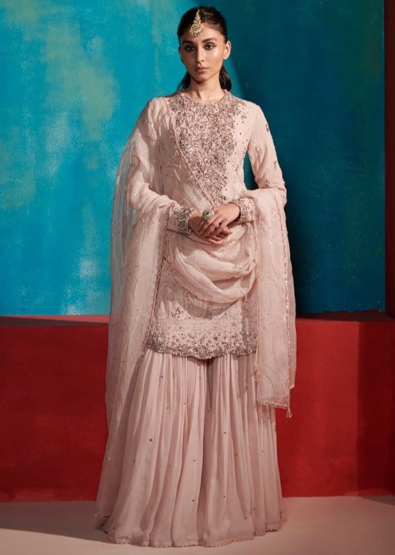 Snow Rose Kurta and Sharara Set