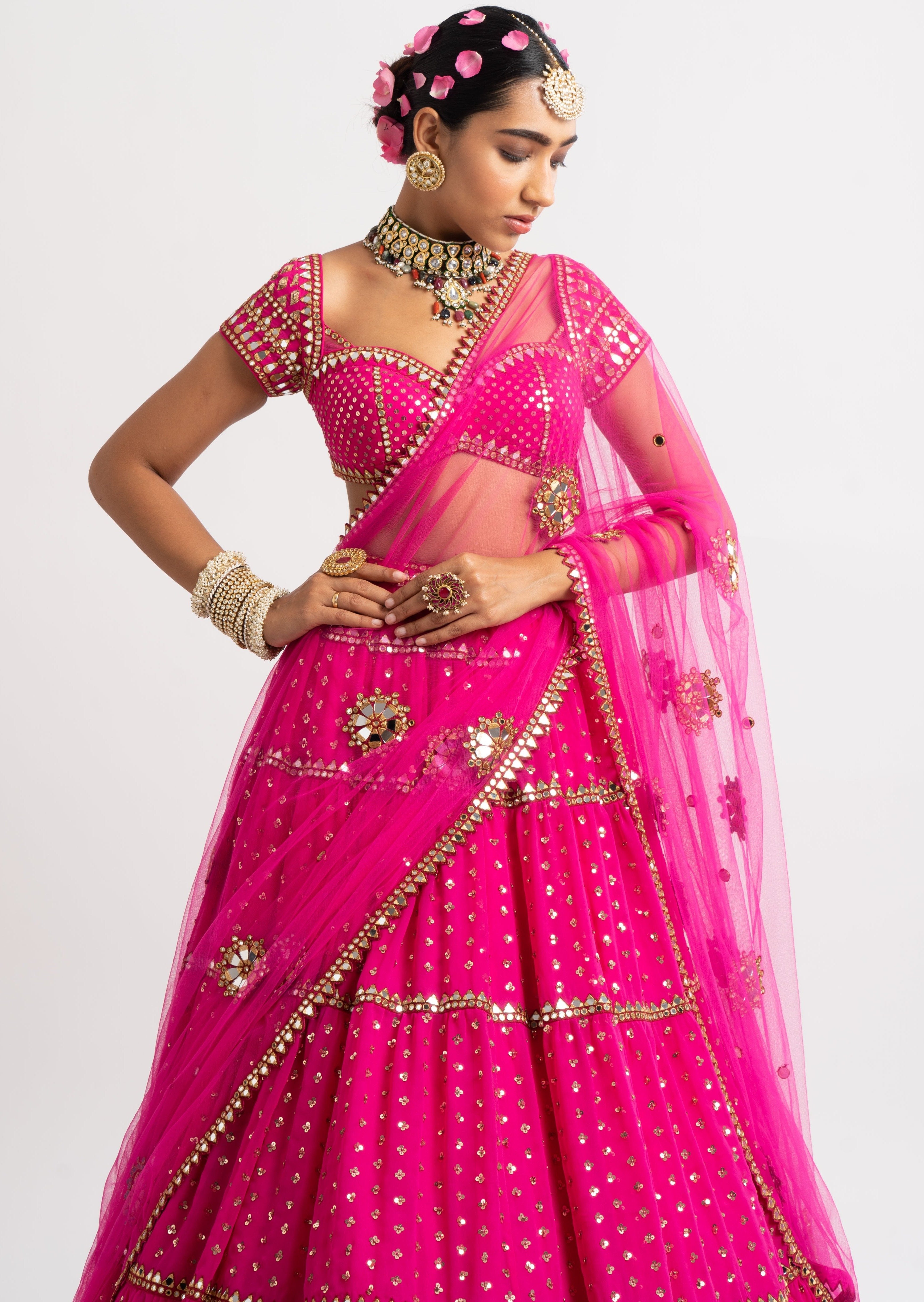 Fuchsia Multi Tier Lehenga Set