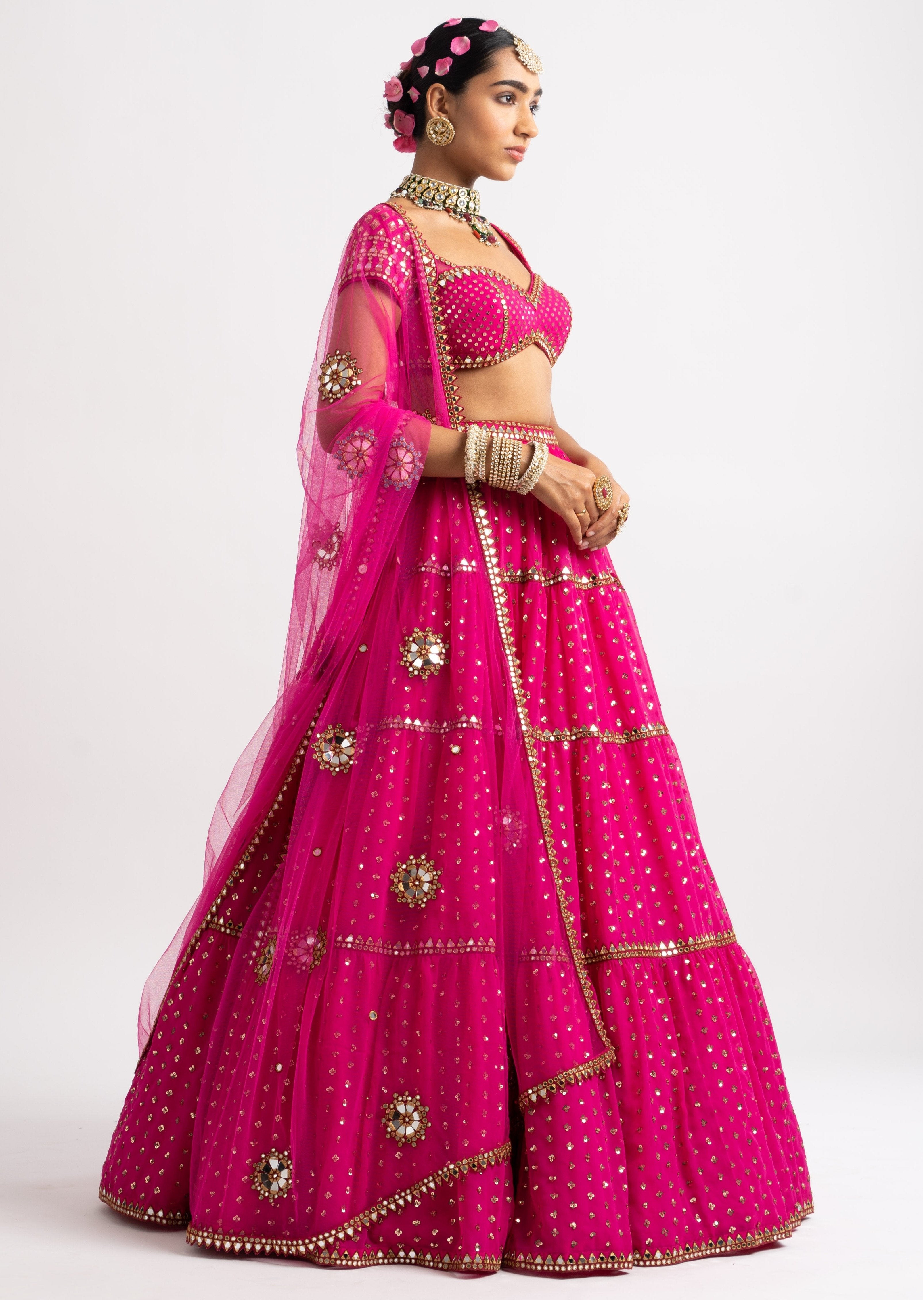 Fuchsia Multi Tier Lehenga Set