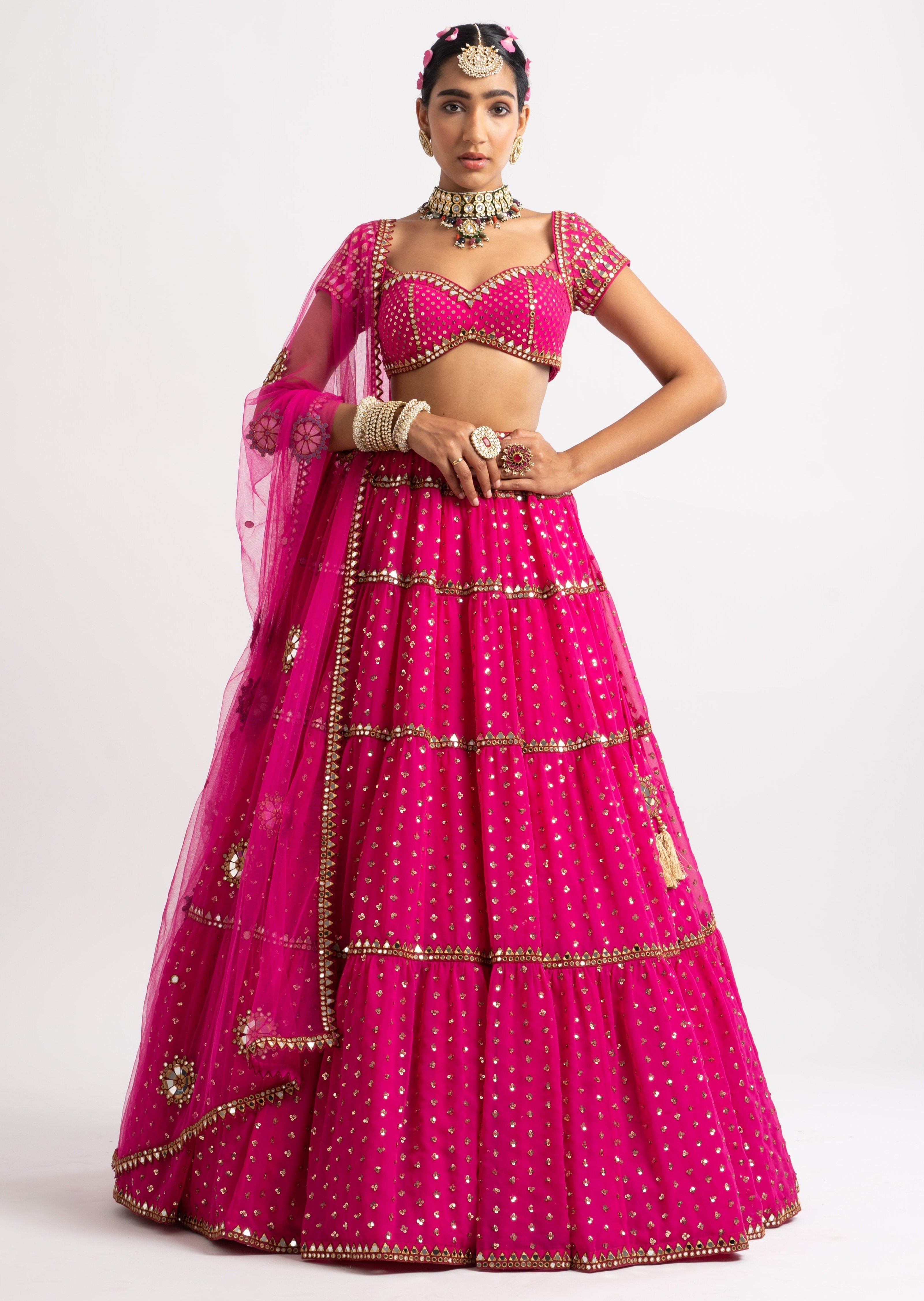 Fuchsia Multi Tier Lehenga Set