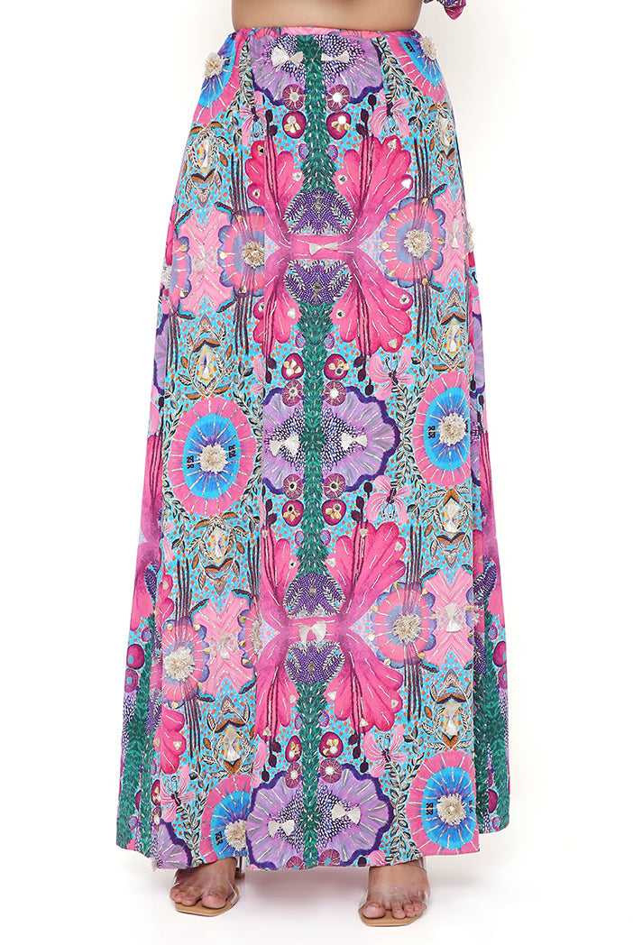Pink Enchanted Print Side Tie-Up Top with Skirt