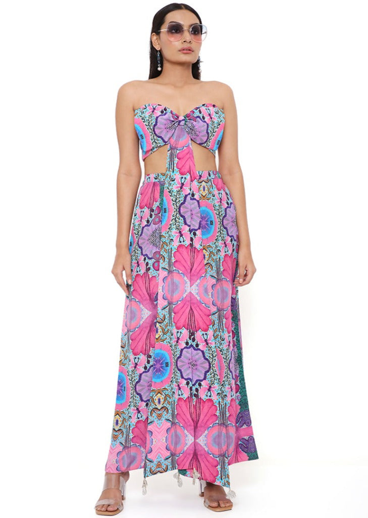 Pink Enchanted Print Crepe Bow Top and Palazzo Pant