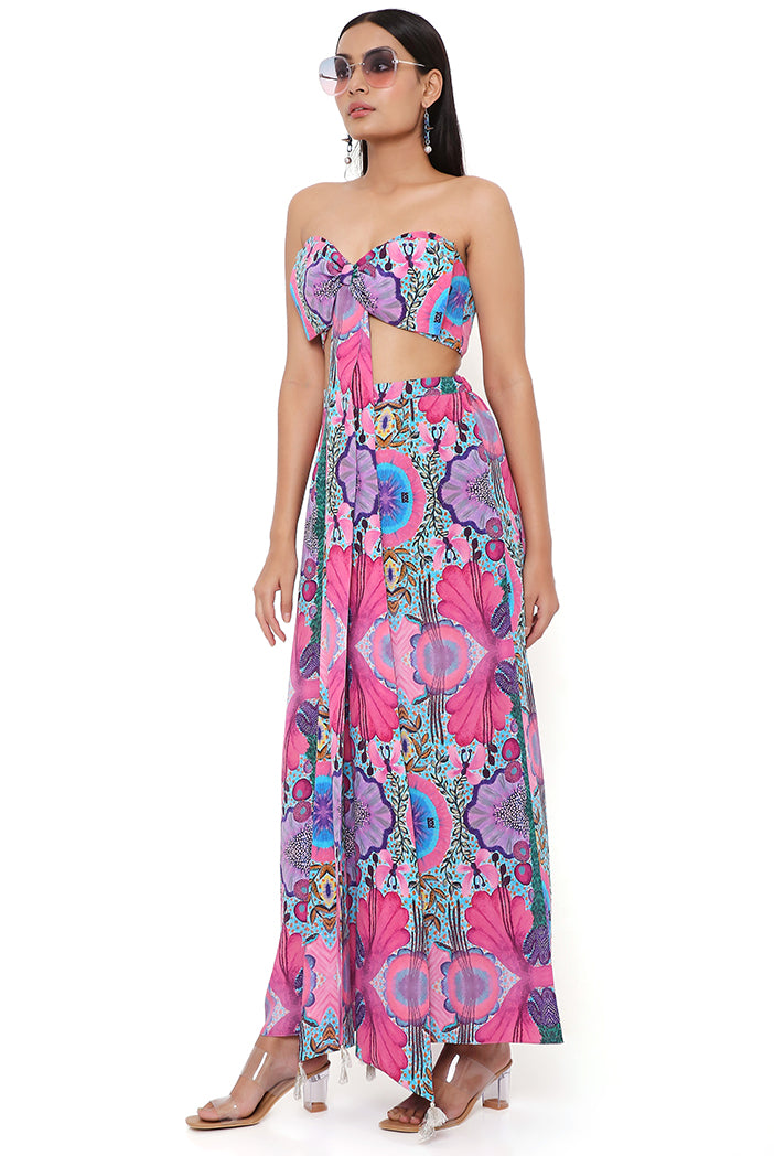 Pink Enchanted Print Crepe Bow Top and Palazzo Pant