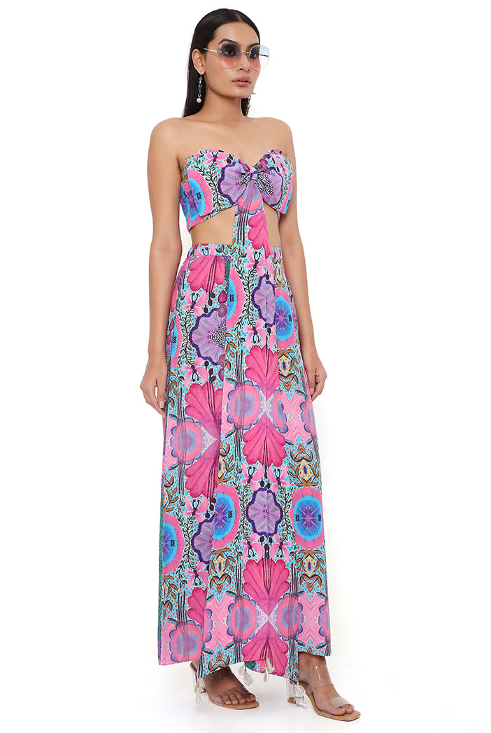 Pink Enchanted Print Crepe Bow Top and Palazzo Pant